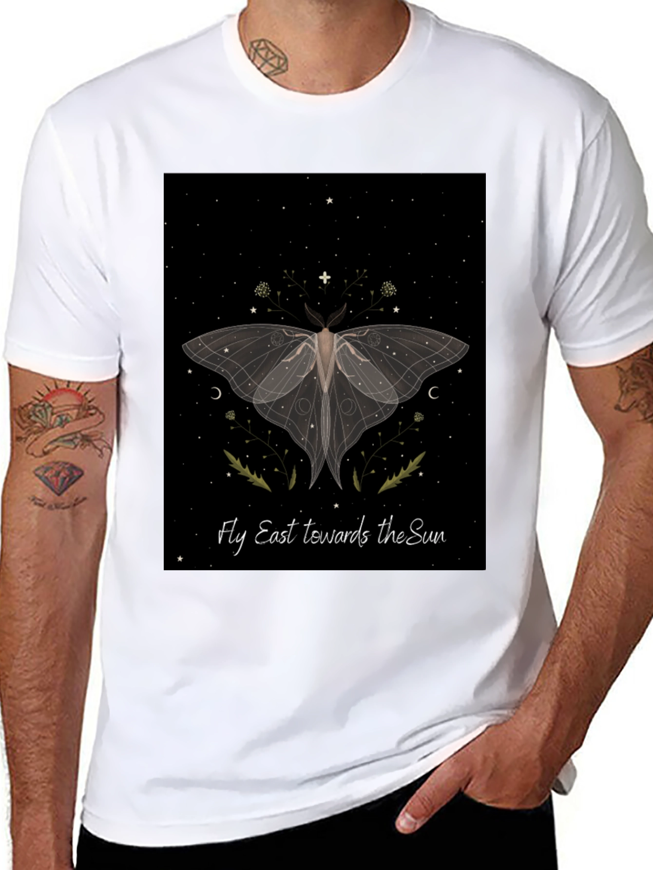 Moth Graphic Tee - Fly East Towards The Sun