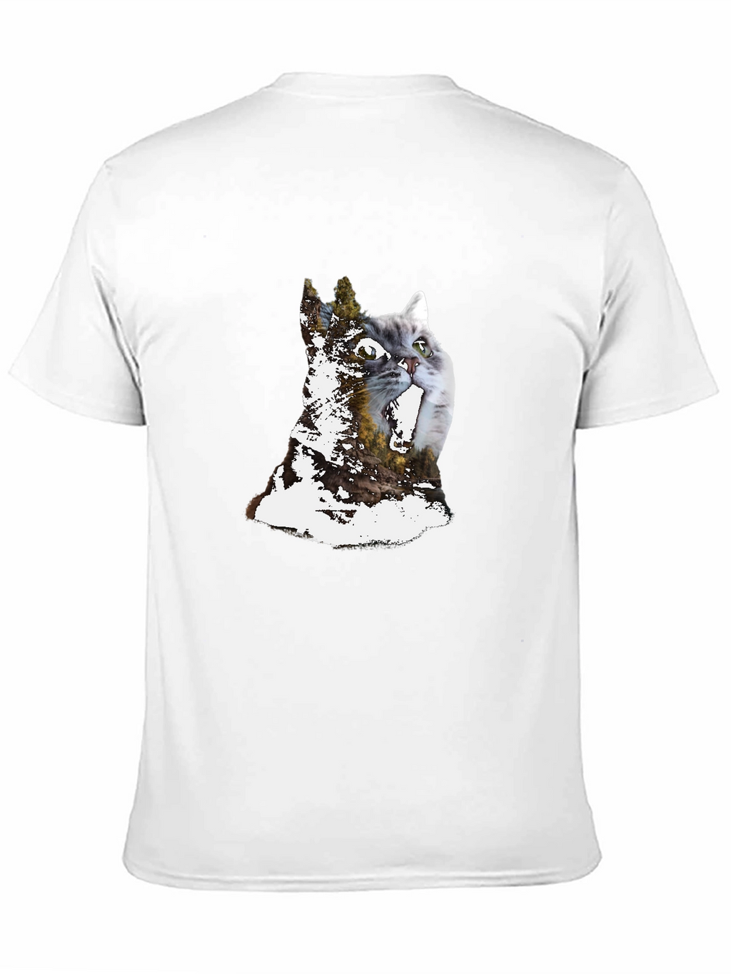 Cat & Forest Graphic Print Black T-Shirt