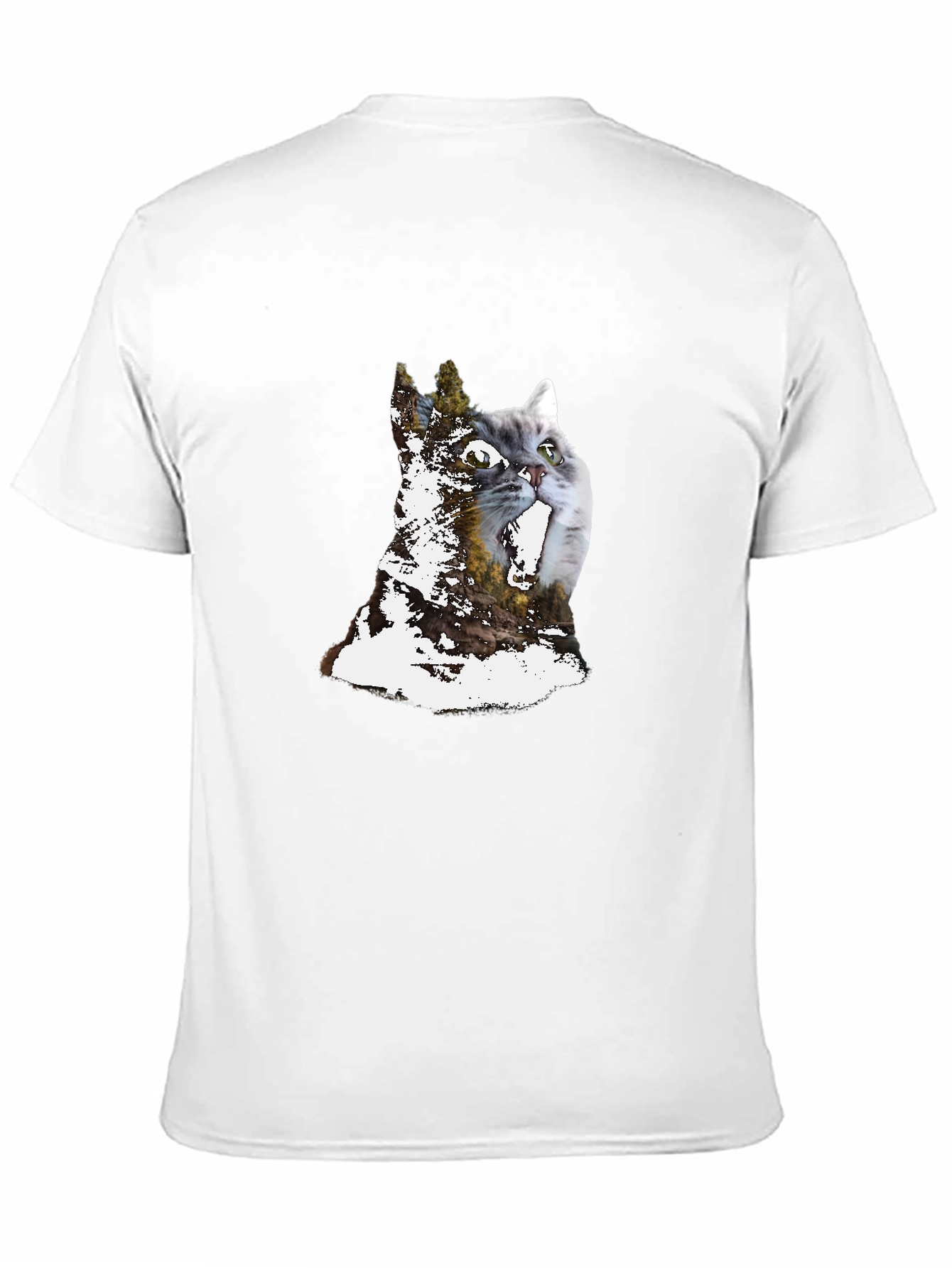 Cat & Forest Graphic Print Black T-Shirt