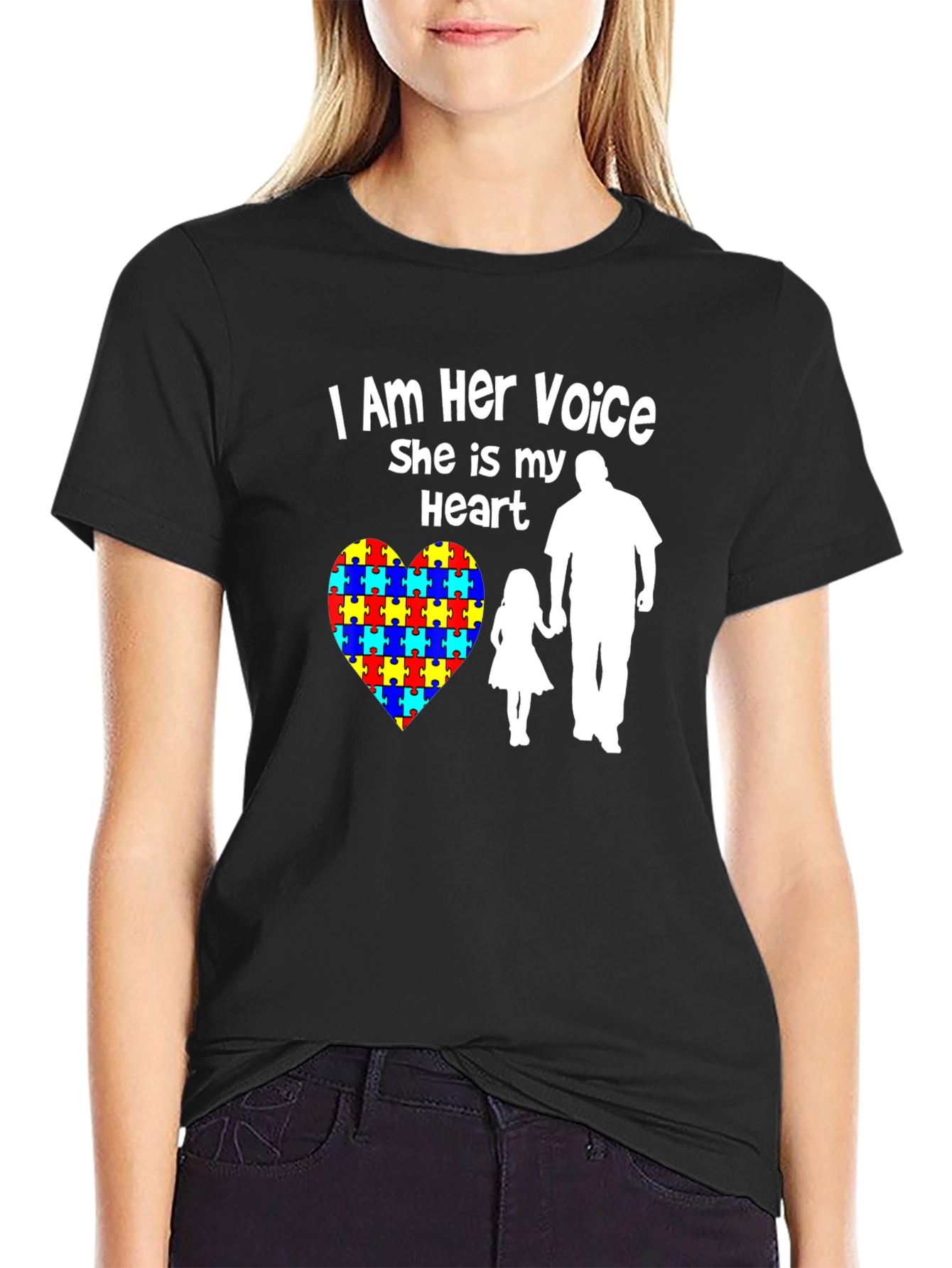 Autism Awareness Heart Tee: I Am Her Voice She is My Heart
