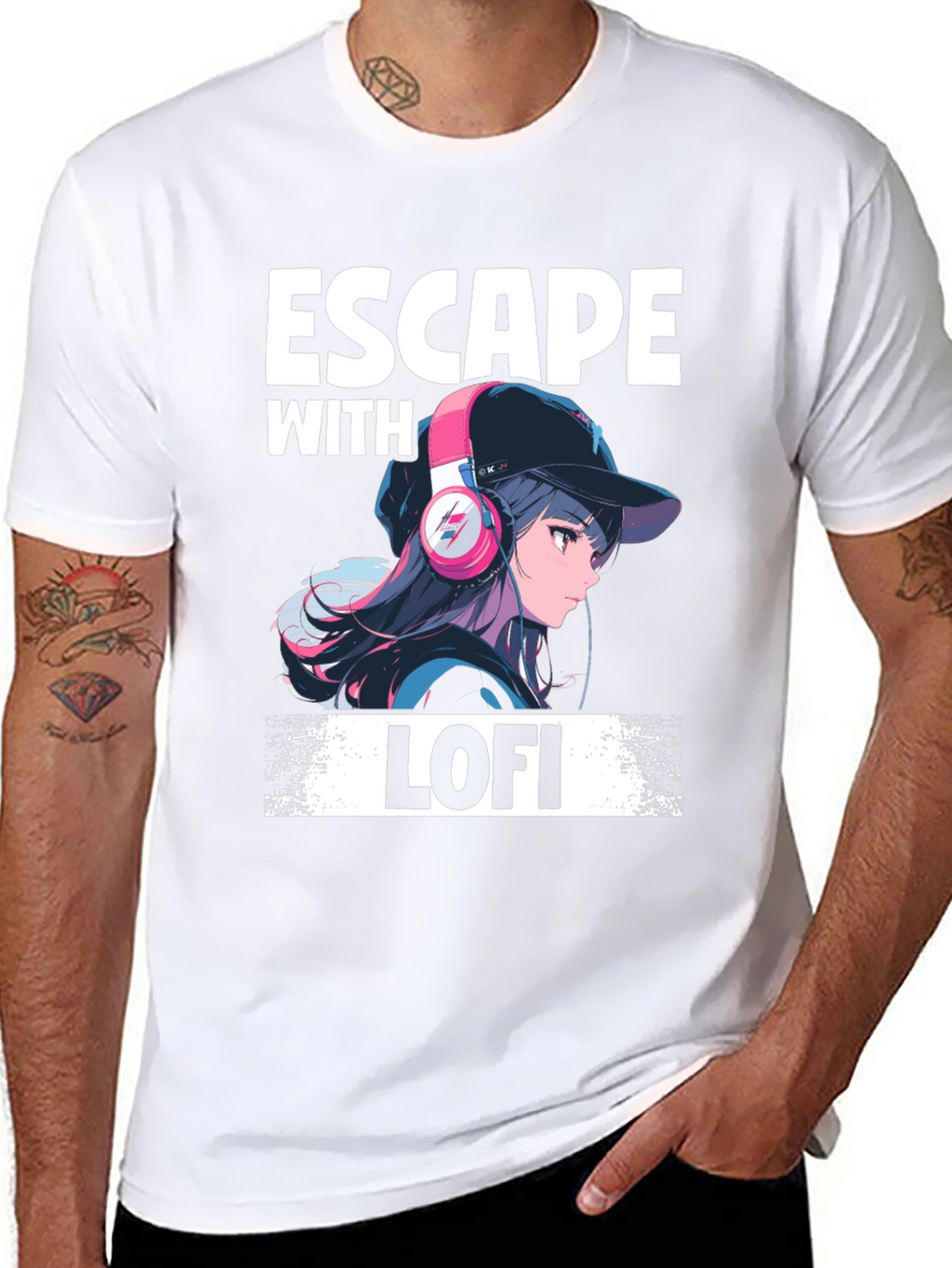 Escape with Lofi T-Shirt - Anime Girl Headphone Design