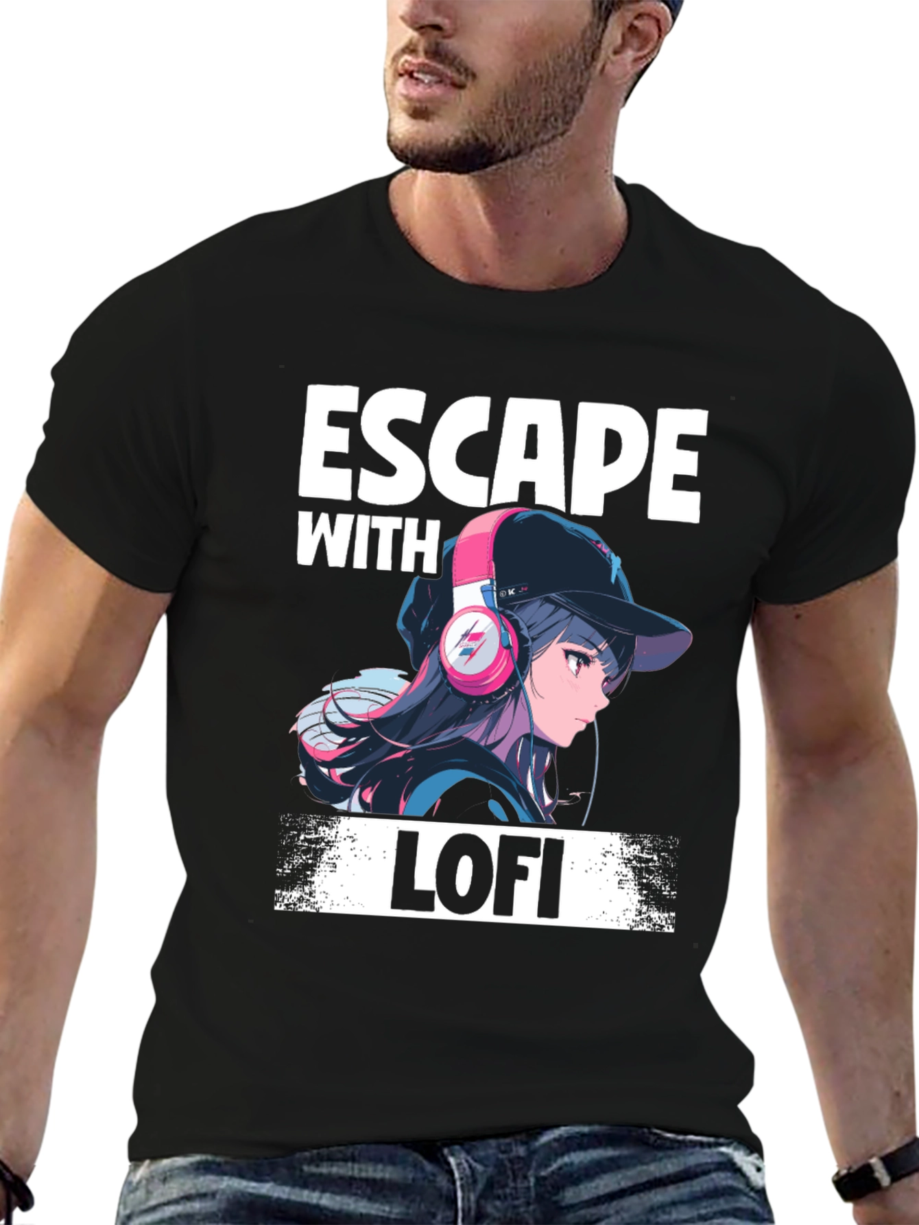 Escape with Lofi T-Shirt - Anime Girl Headphone Design