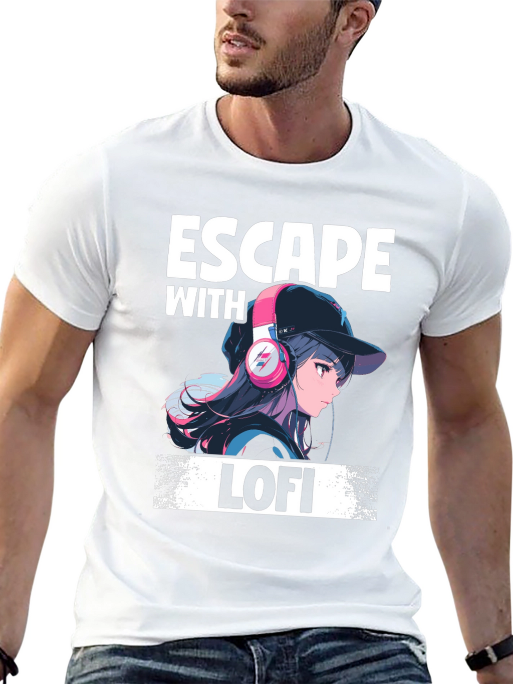 Escape with Lofi T-Shirt - Anime Girl Headphone Design