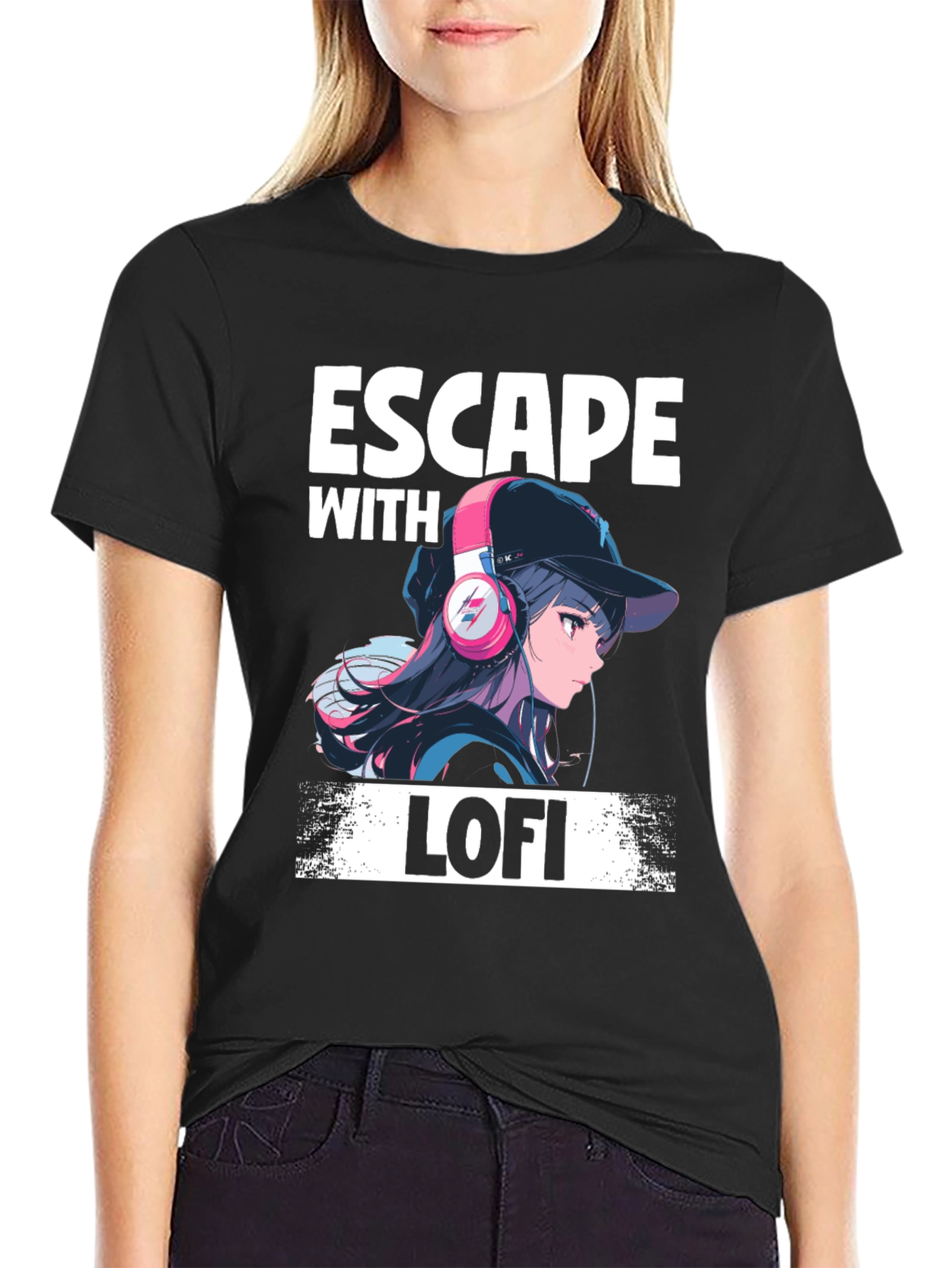 Escape with Lofi T-Shirt - Anime Girl Headphone Design