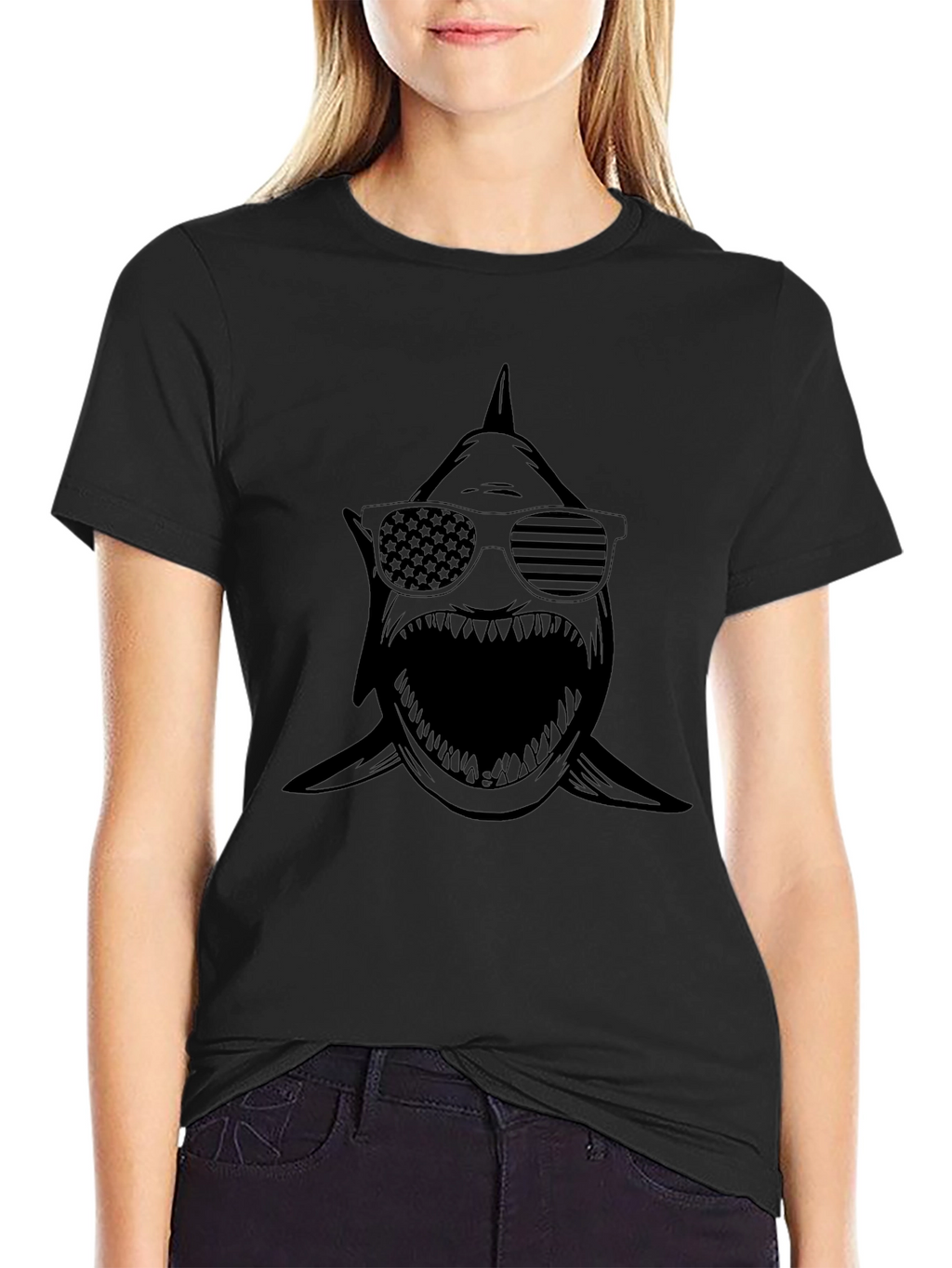 Shark USA Flag Sunglasses Graphic T-Shirt