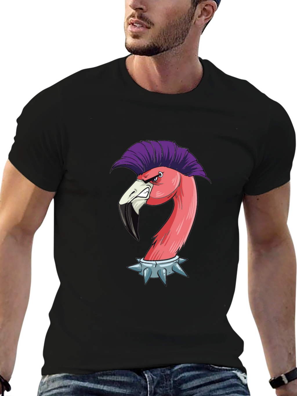 Punk Flamingo Graphic Tee - Edgy Animal Shirt