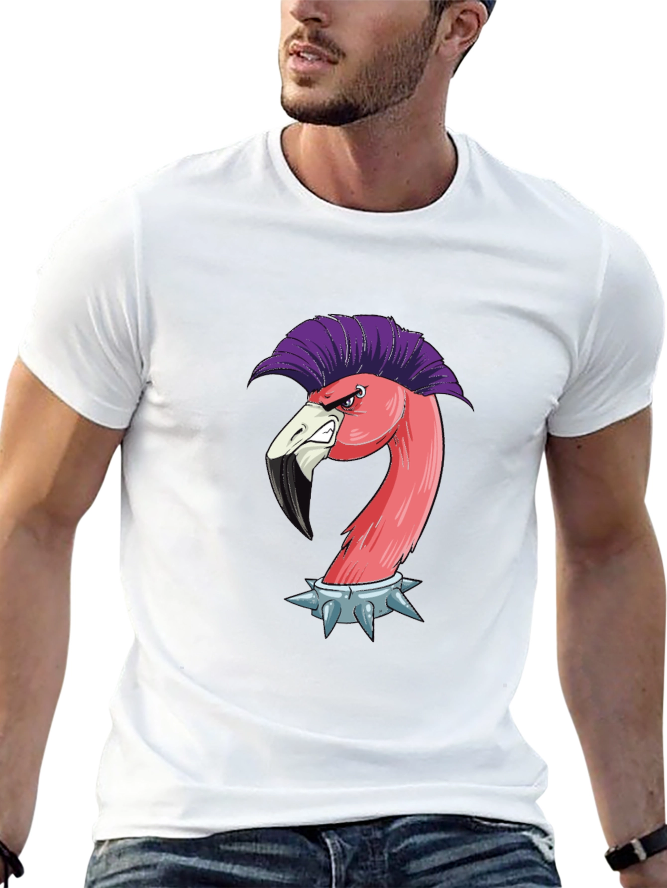 Punk Flamingo Graphic Tee - Edgy Animal Shirt