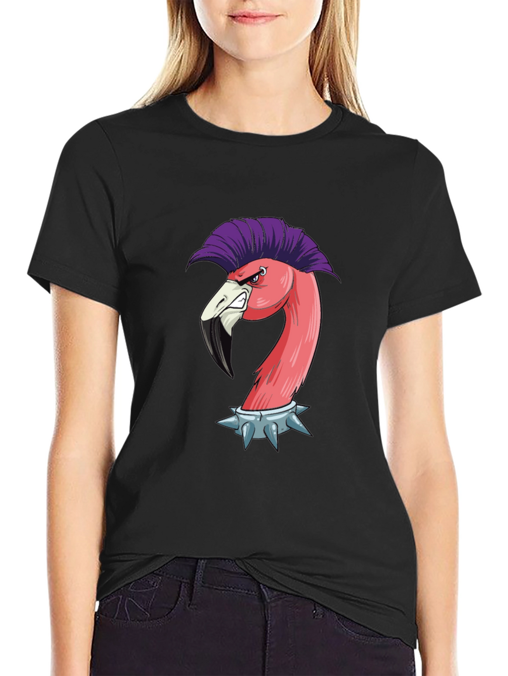 Punk Flamingo Graphic Tee - Edgy Animal Shirt