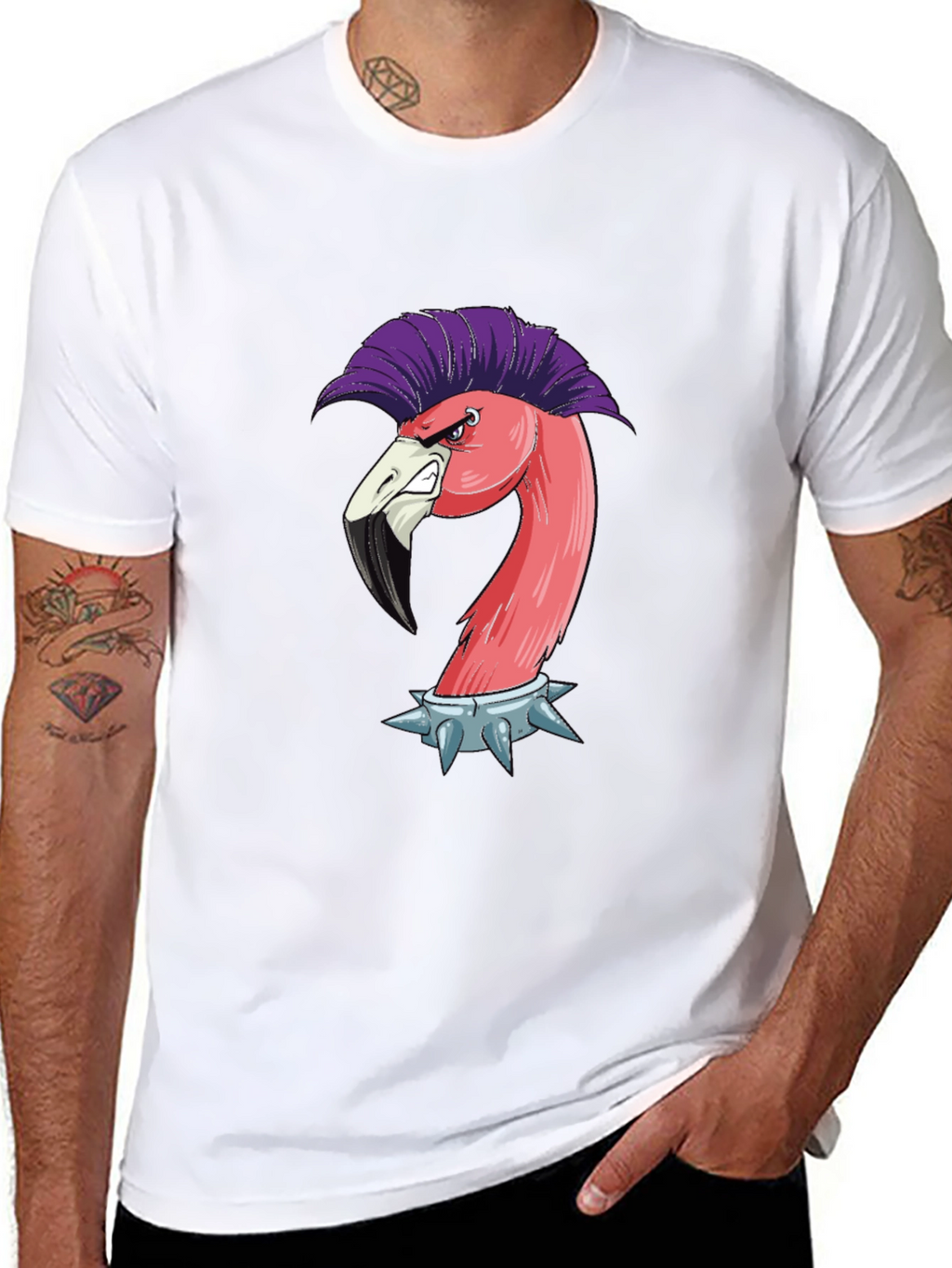 Punk Flamingo Graphic Tee - Edgy Animal Shirt