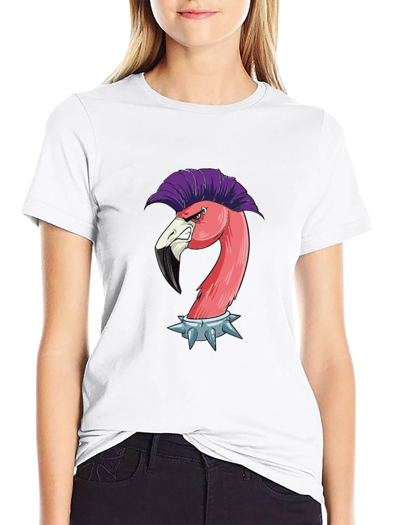 Punk Flamingo Graphic Tee - Edgy Animal Shirt