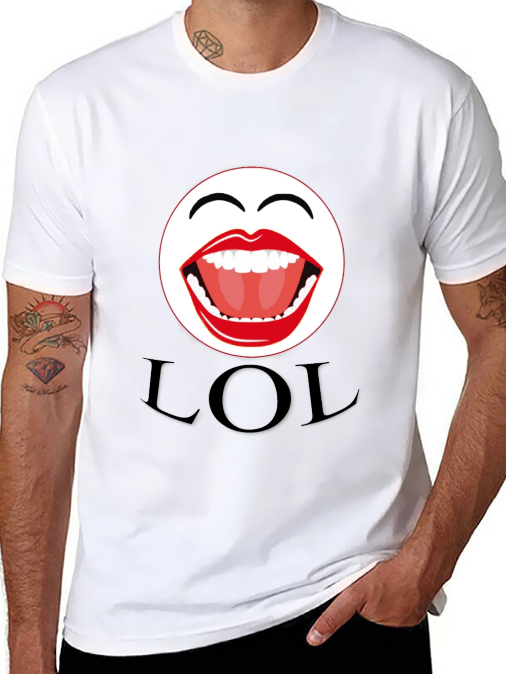 LOL Emoji Graphic Print Black T-Shirt