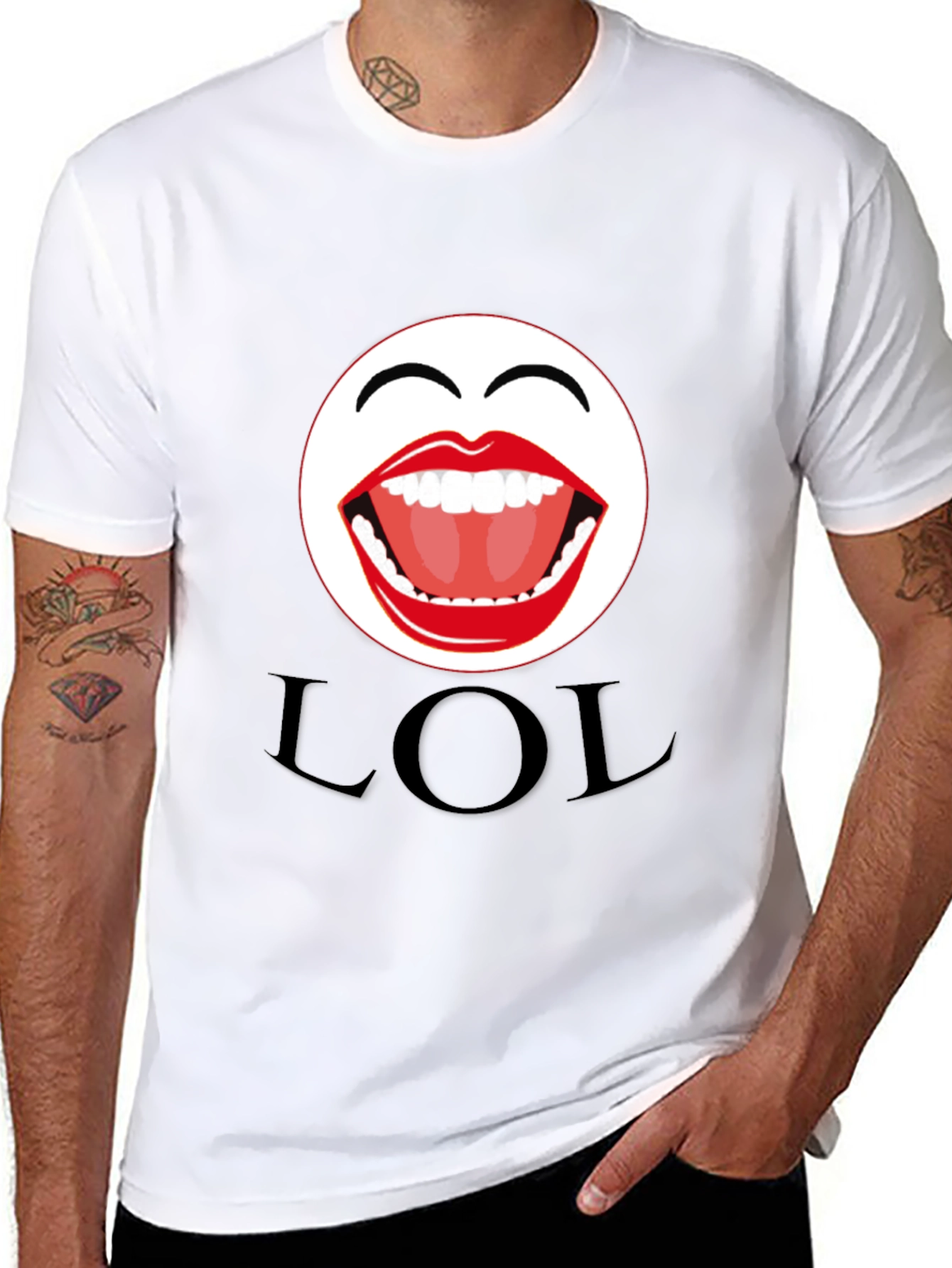 LOL Emoji Graphic Print Black T-Shirt