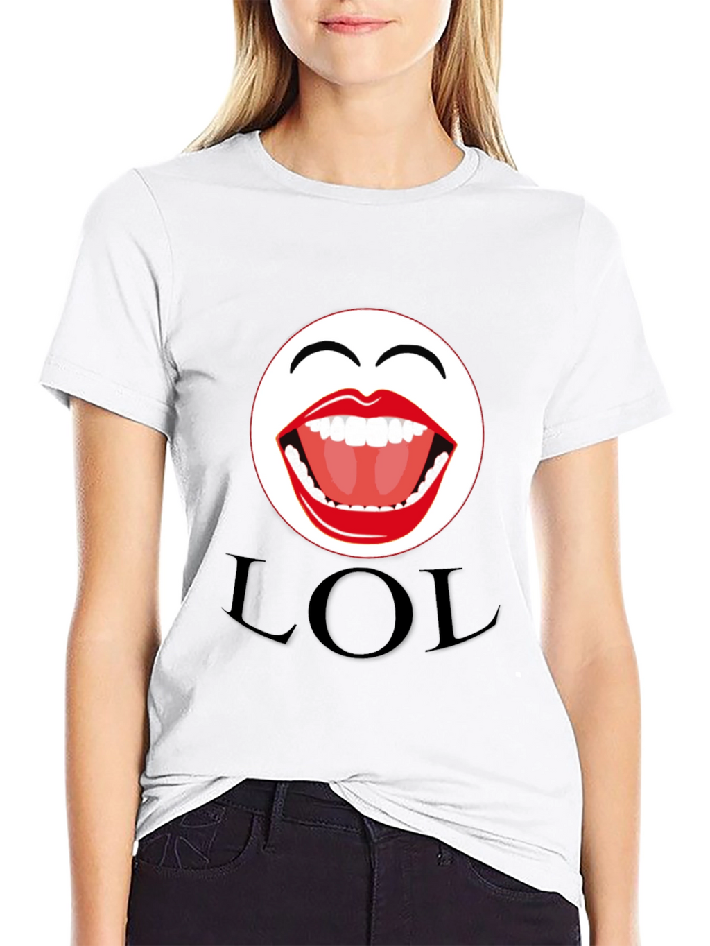 LOL Emoji Graphic Print Black T-Shirt