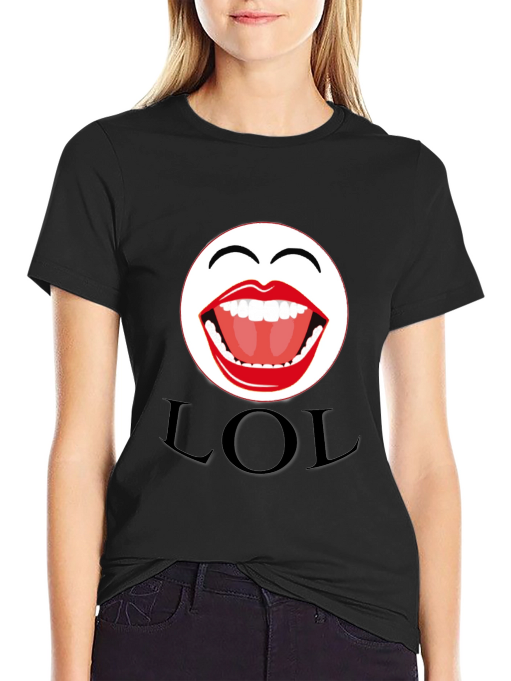 LOL Emoji Graphic Print Black T-Shirt