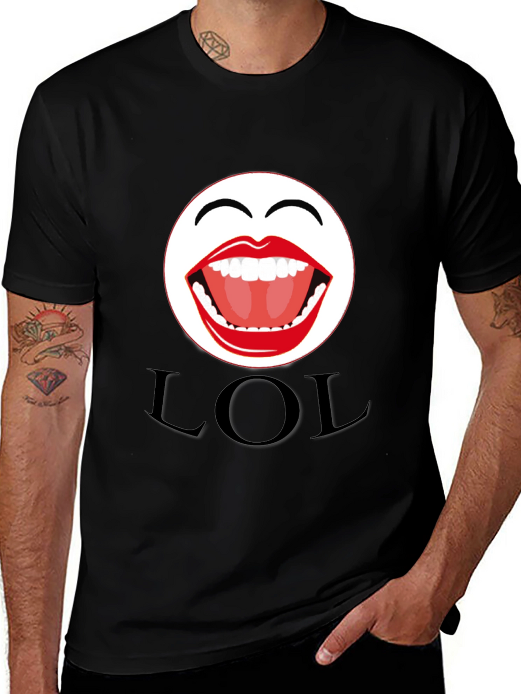 LOL Emoji Graphic Print Black T-Shirt
