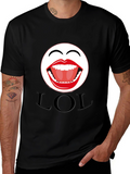 LOL Emoji Graphic Print Black T-Shirt