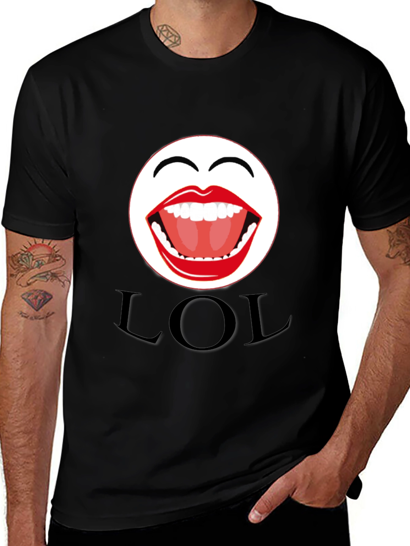 LOL Emoji Graphic Print Black T-Shirt