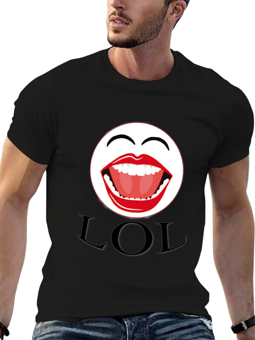 LOL Emoji Graphic Print Black T-Shirt