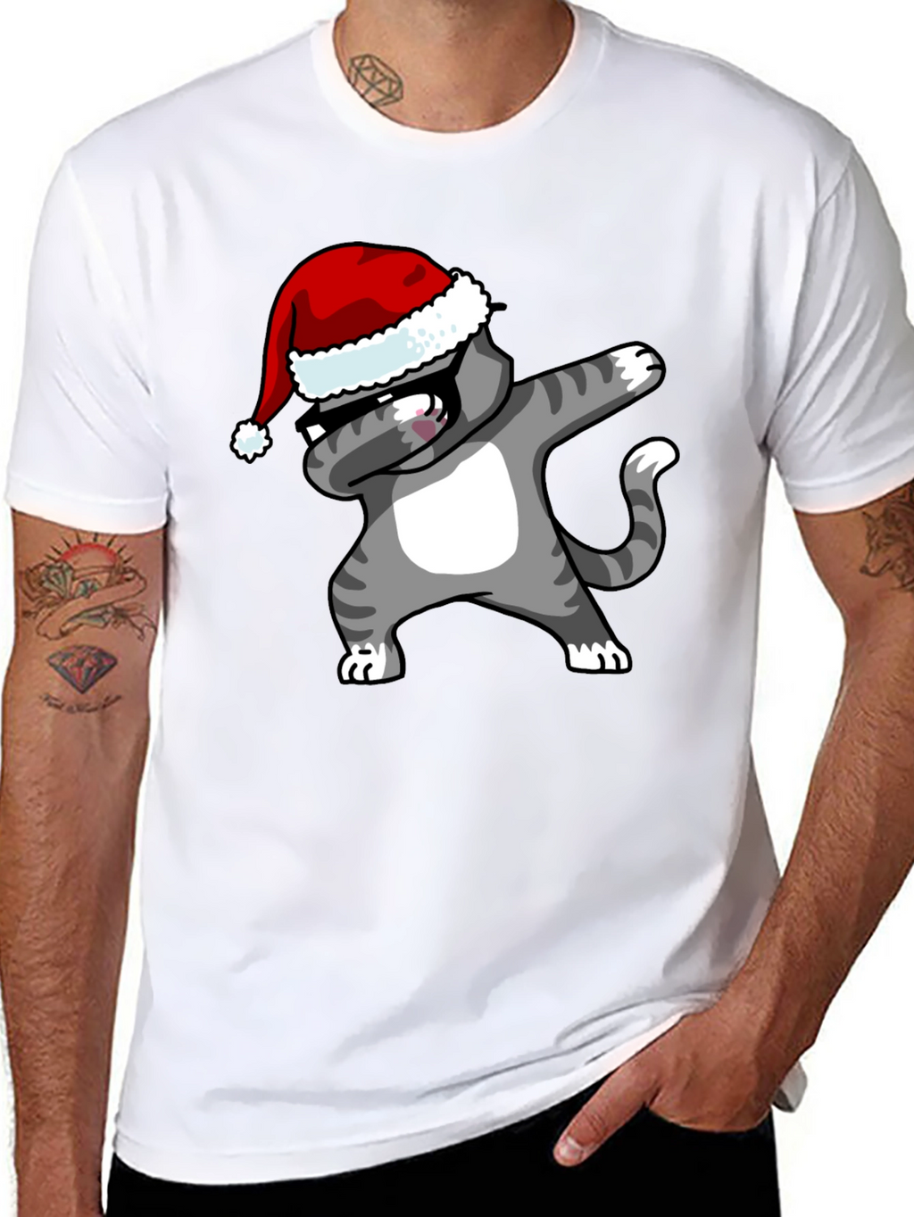 Dabbing Cat Christmas T-Shirt