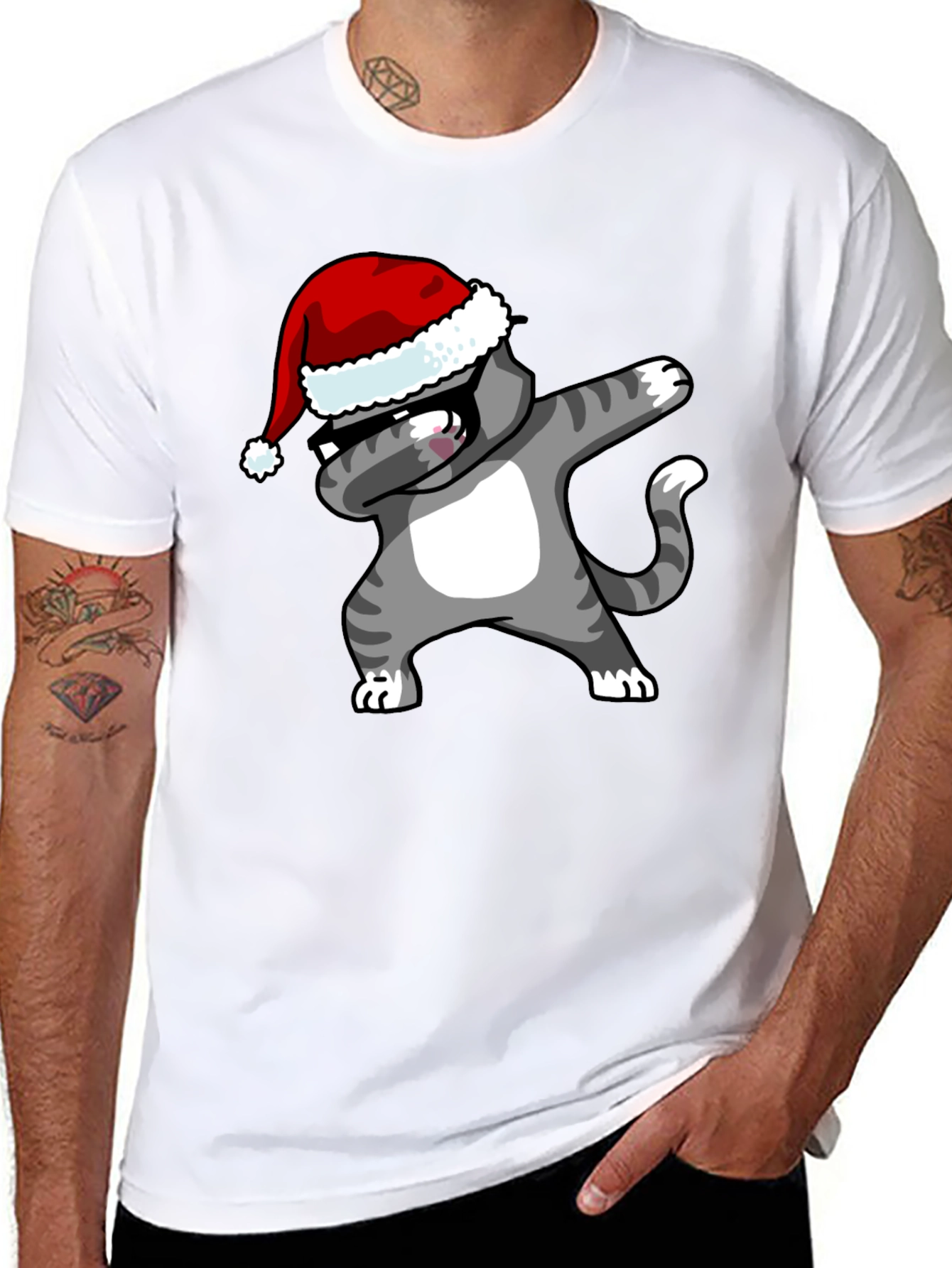 Dabbing Cat Christmas T-Shirt