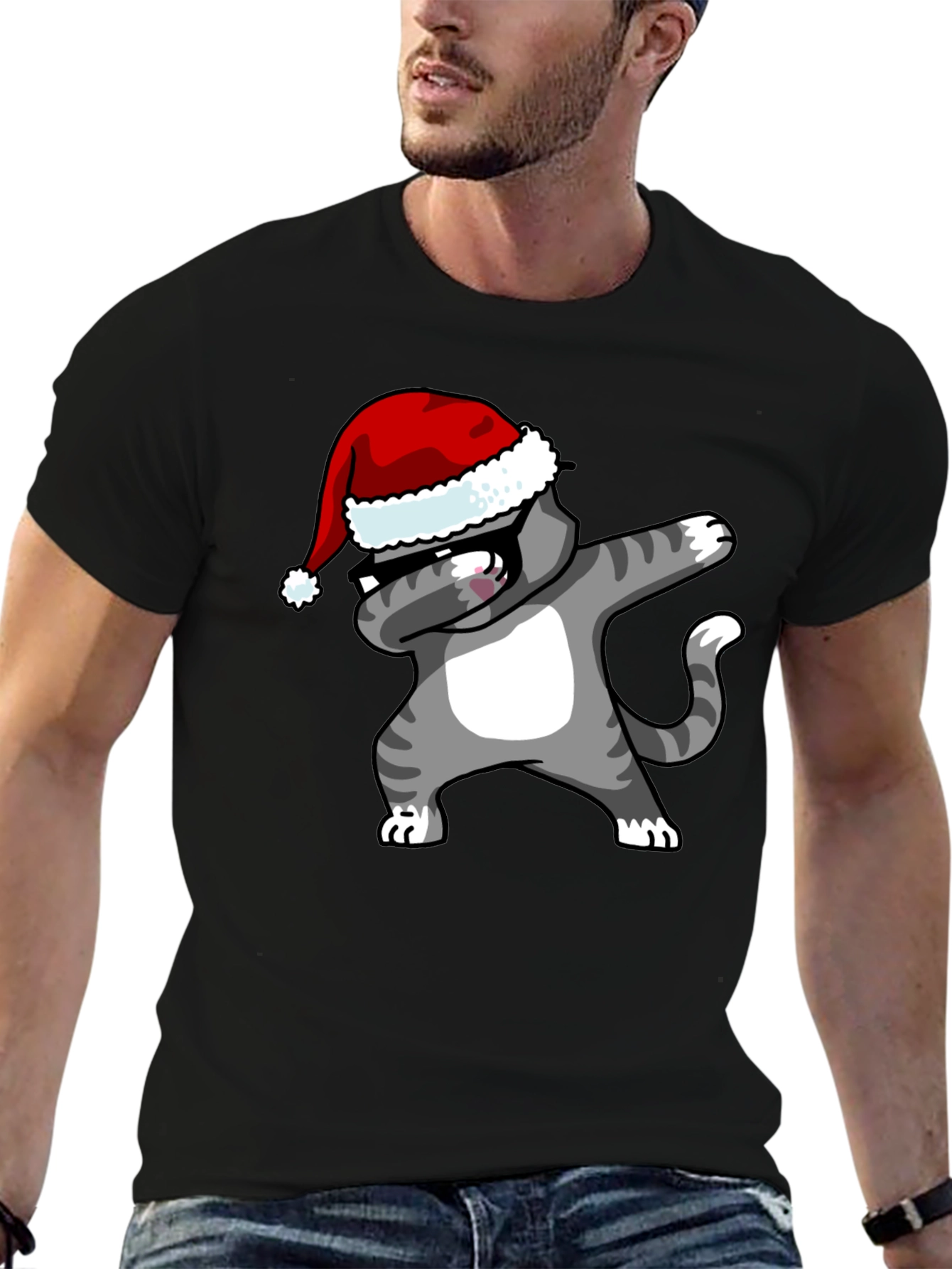 Dabbing Cat Christmas T-Shirt