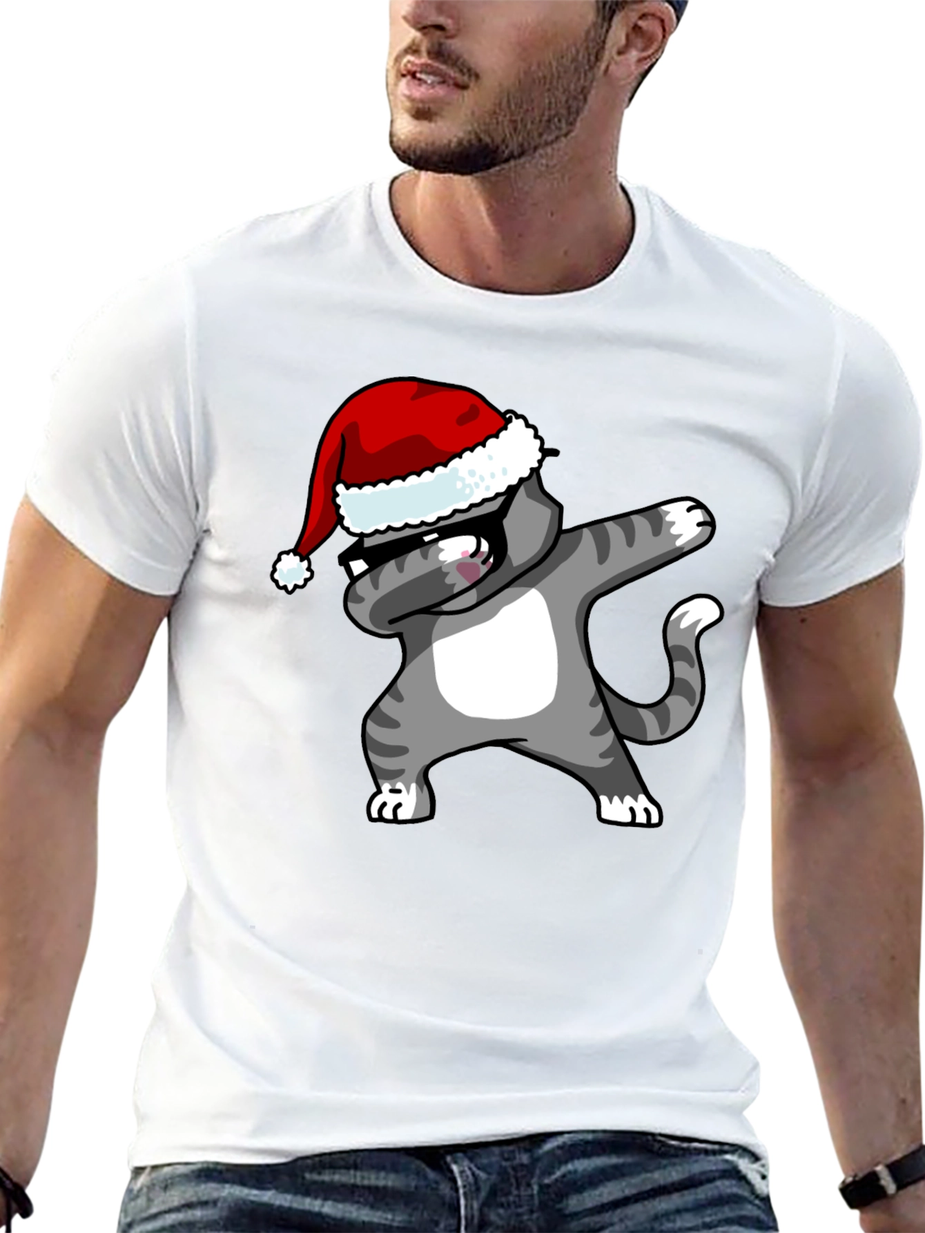 Dabbing Cat Christmas T-Shirt