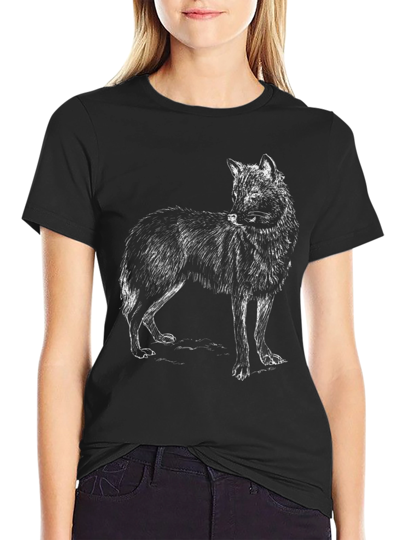 Black Wolf Graphic Tee - Mens Casual Cotton Shirt