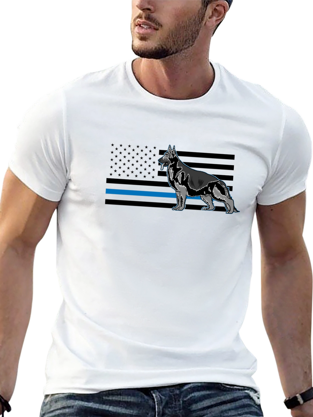 German Shepherd Blue Line Flag Graphic T-Shirt