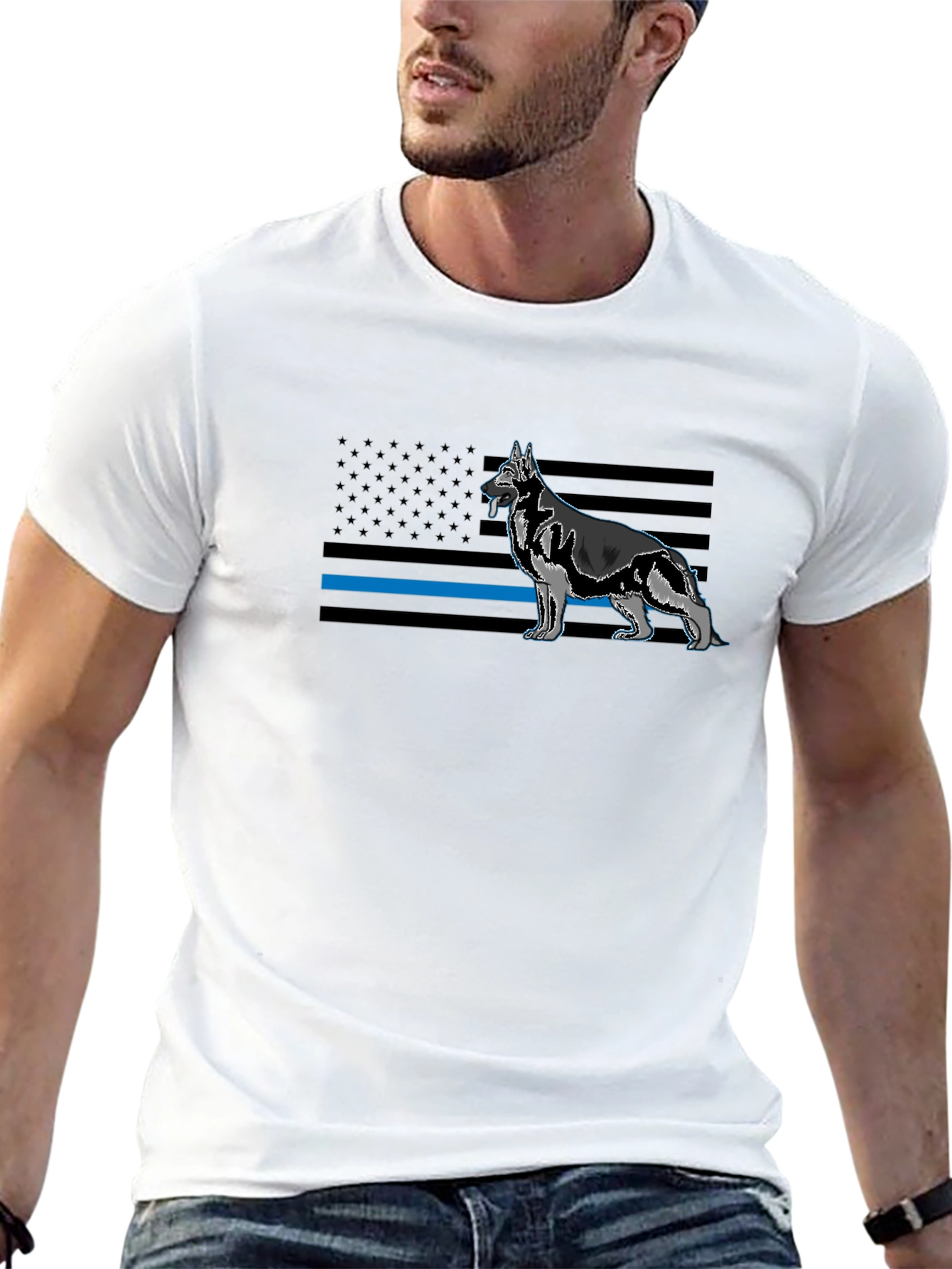 German Shepherd Blue Line Flag Graphic T-Shirt