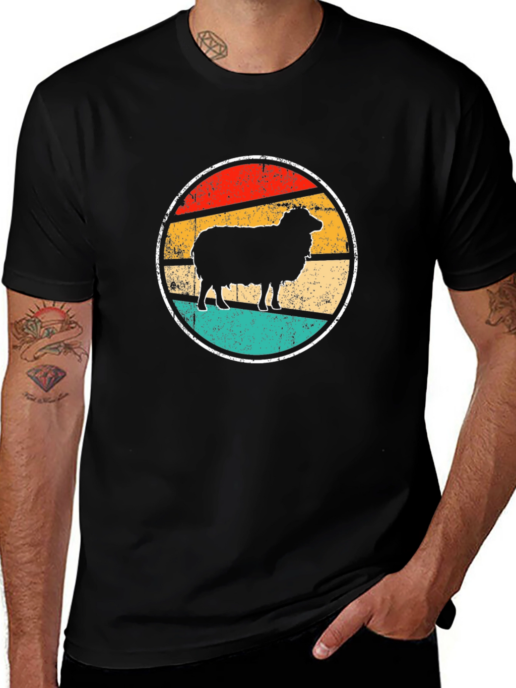 Retro Sheep Graphic T-Shirt - Black