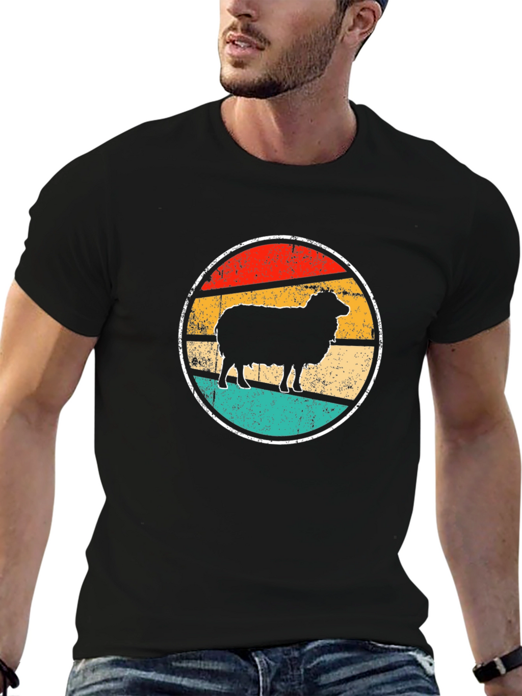Retro Sheep Graphic T-Shirt - Black