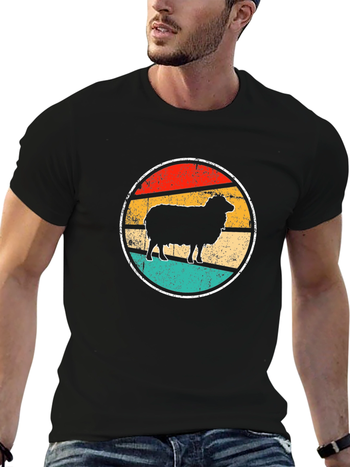 Retro Sheep Graphic T-Shirt - Black