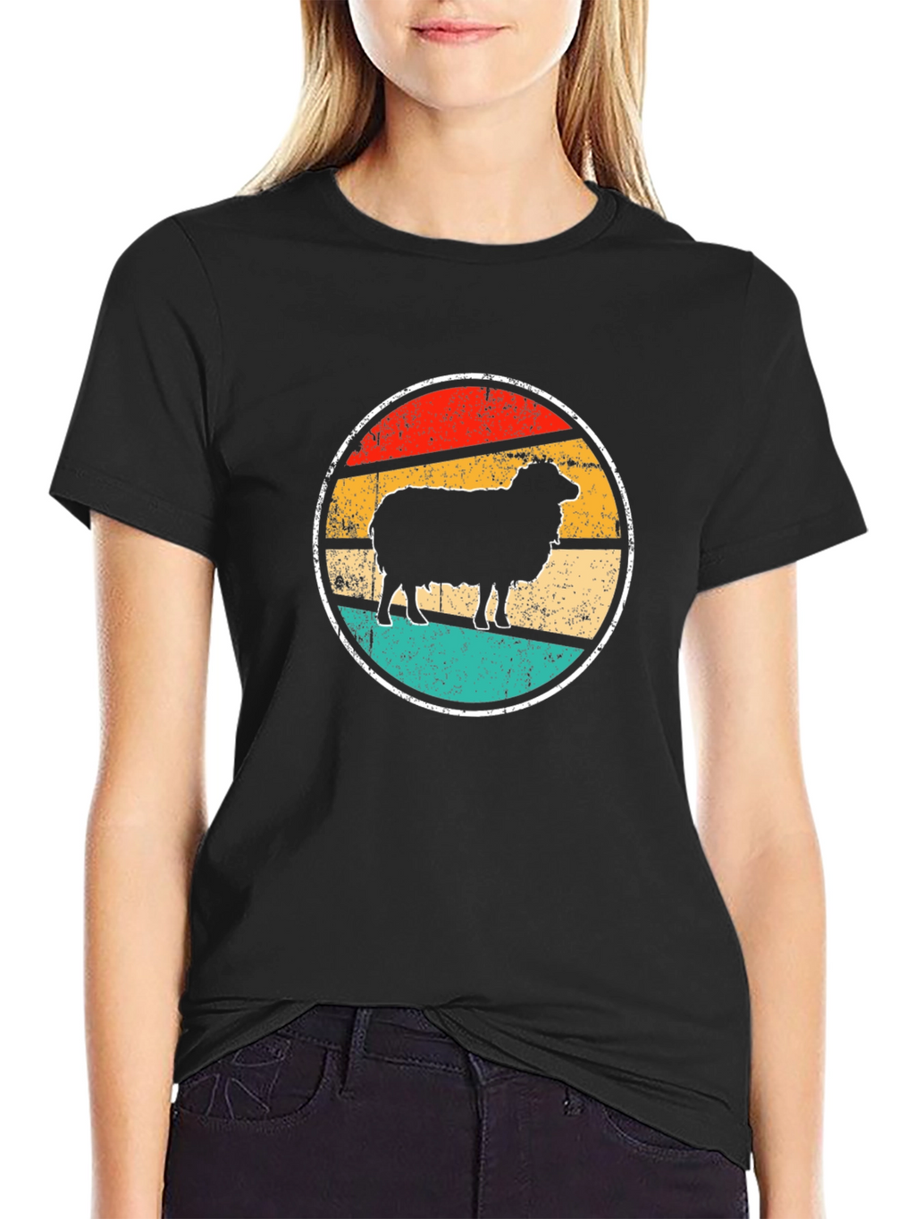 Retro Sheep Graphic T-Shirt - Black