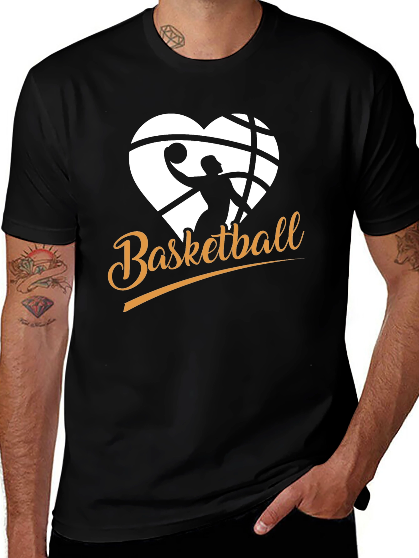 Basketball Heart Graphic Black T-Shirt
