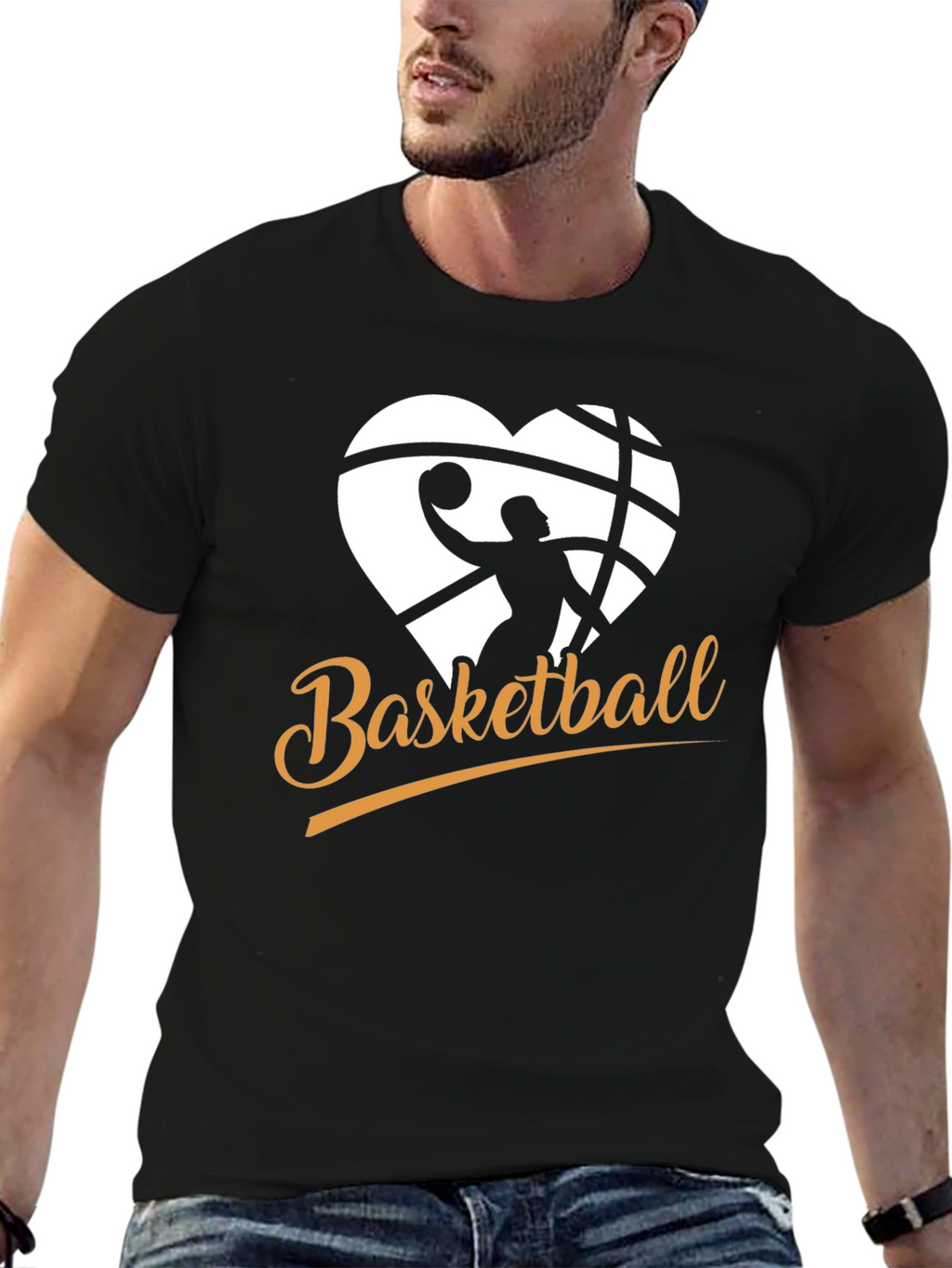 Basketball Heart Graphic Black T-Shirt