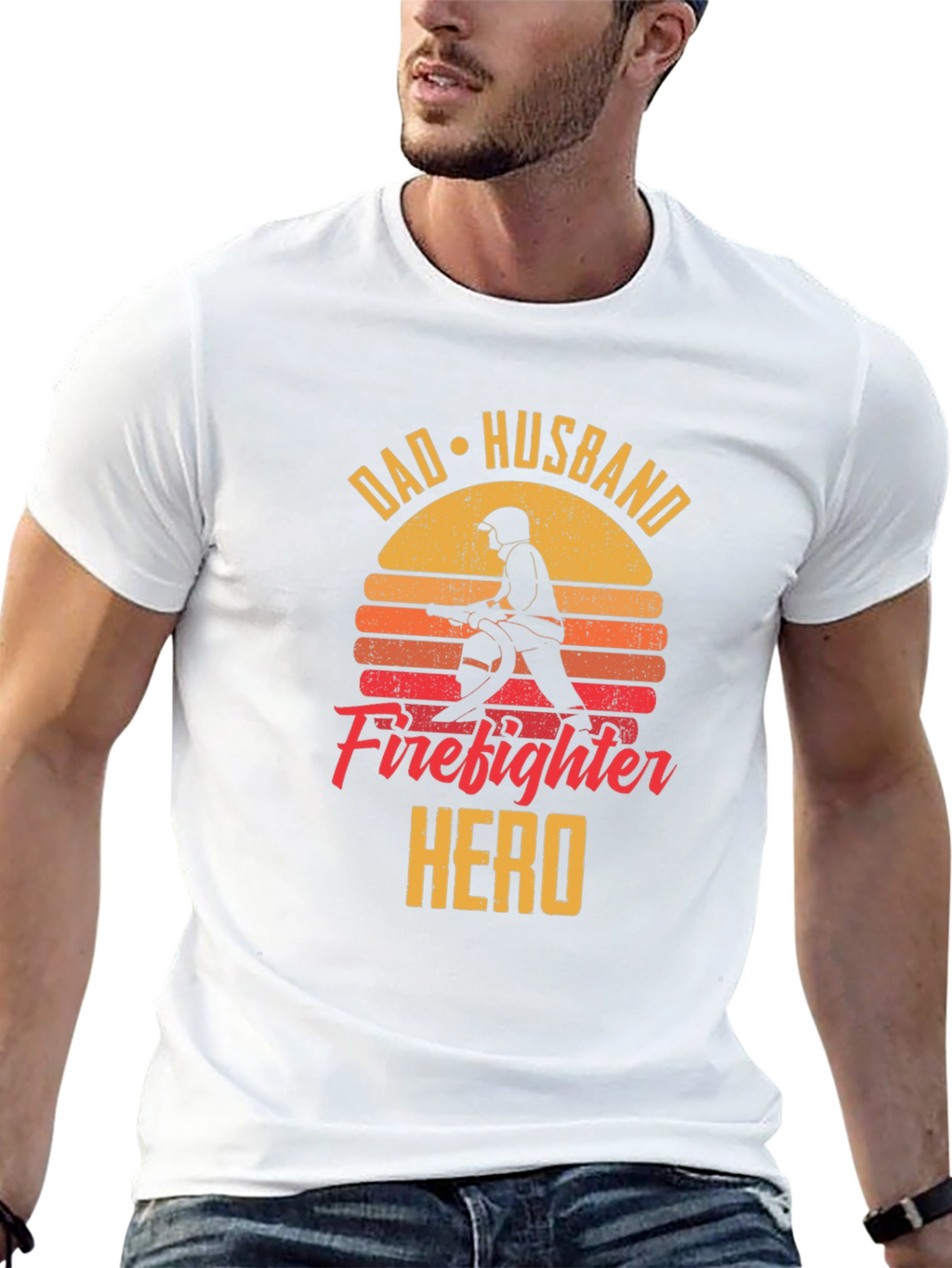 Dad Husband Firefighter Hero Black T-Shirt