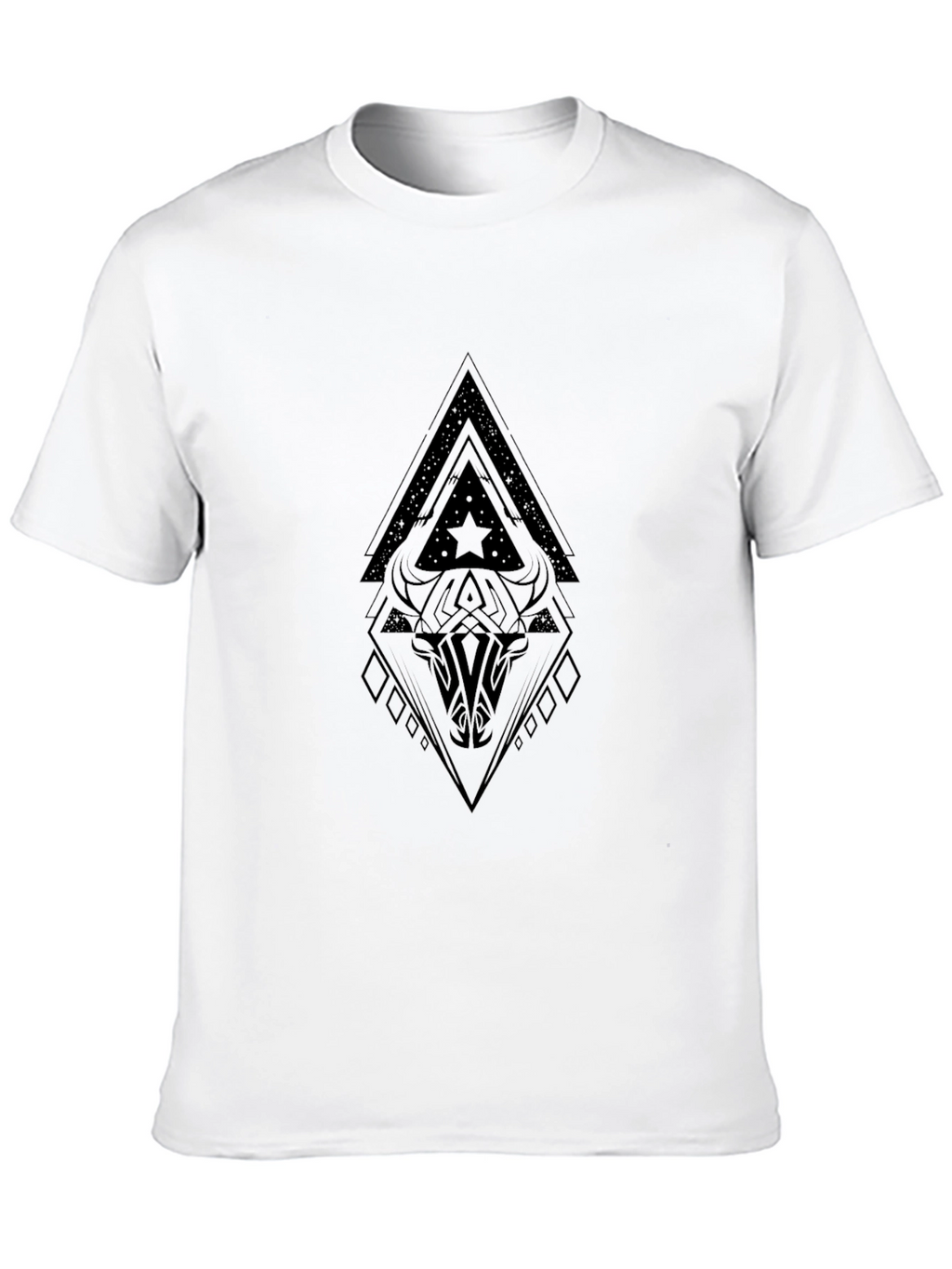 Geometric Bull Skull Graphic Black T-Shirt