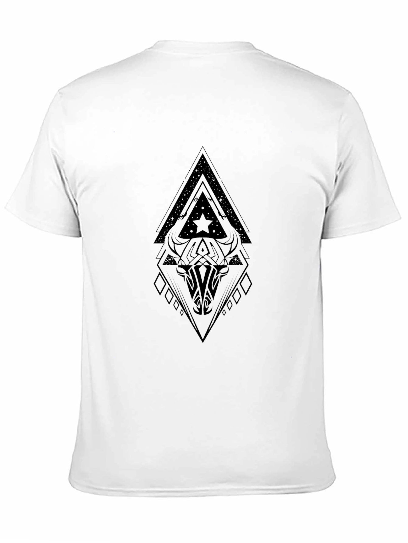 Geometric Bull Skull Graphic Black T-Shirt
