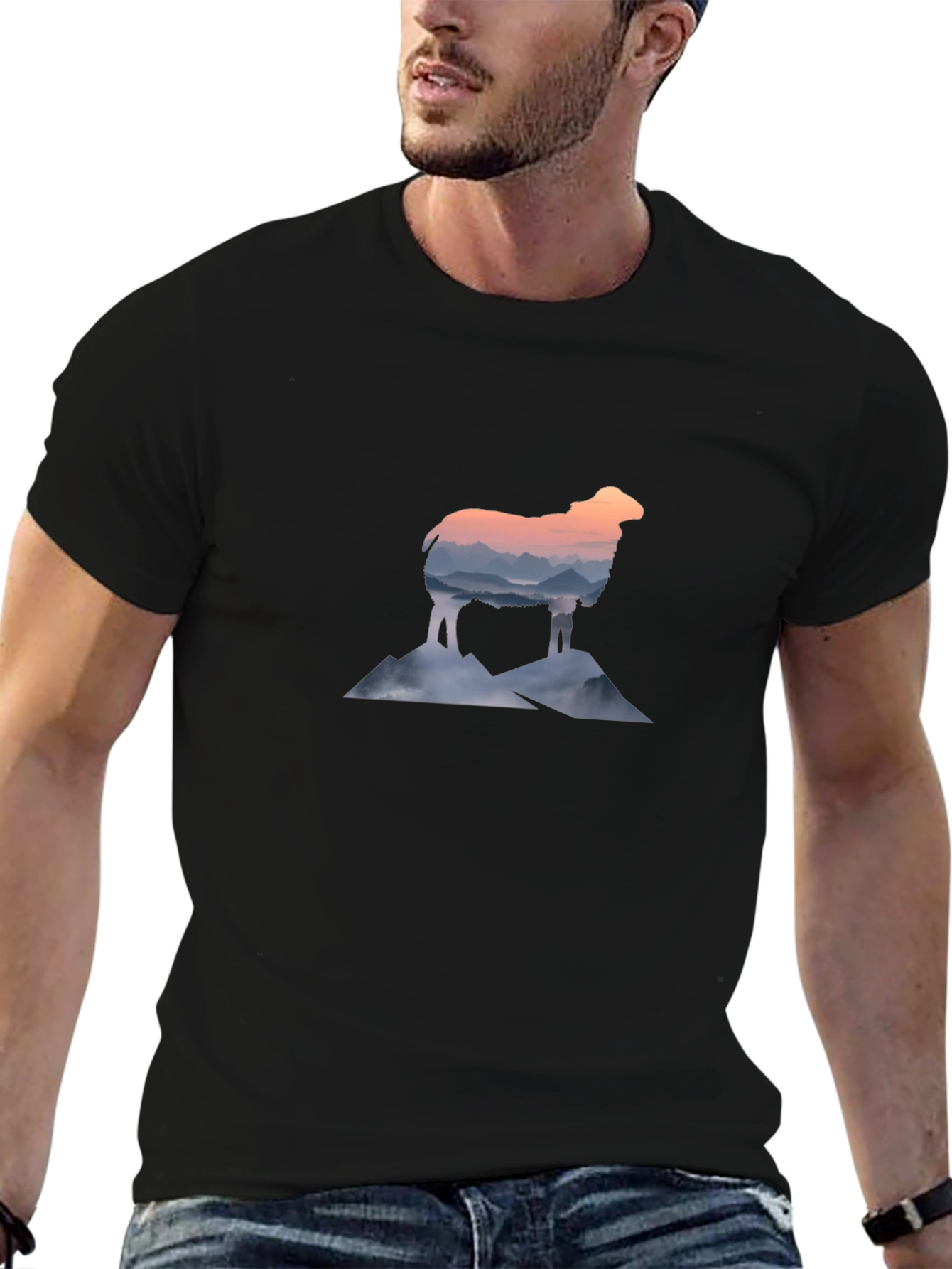 Mountain Sheep Graphic Tee - Stylish Black T-Shirt