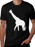 Giraffe Graphic Tee - Black Cotton Blend Casual T-Shirt
