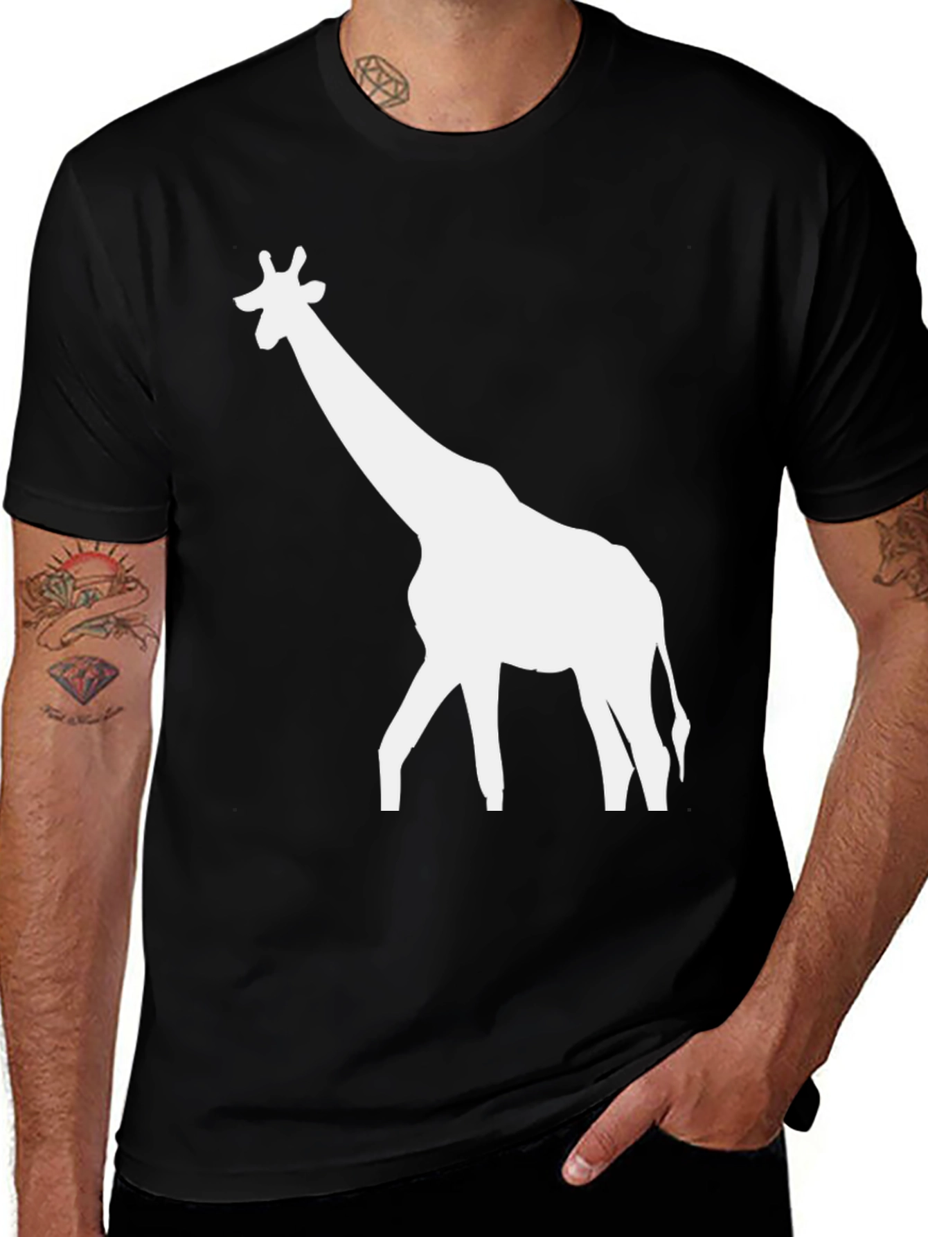 Giraffe Graphic Tee - Black Cotton Blend Casual T-Shirt