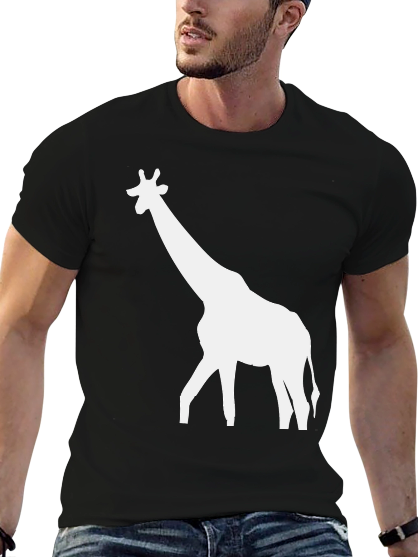 Giraffe Graphic Tee - Black Cotton Blend Casual T-Shirt