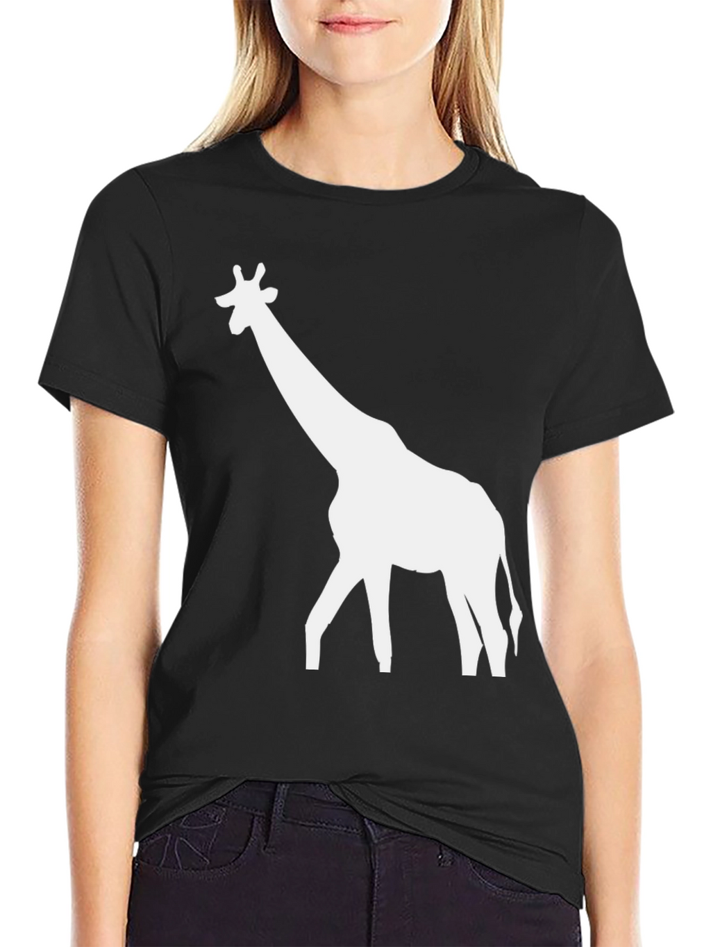 Giraffe Graphic Tee - Black Cotton Blend Casual T-Shirt