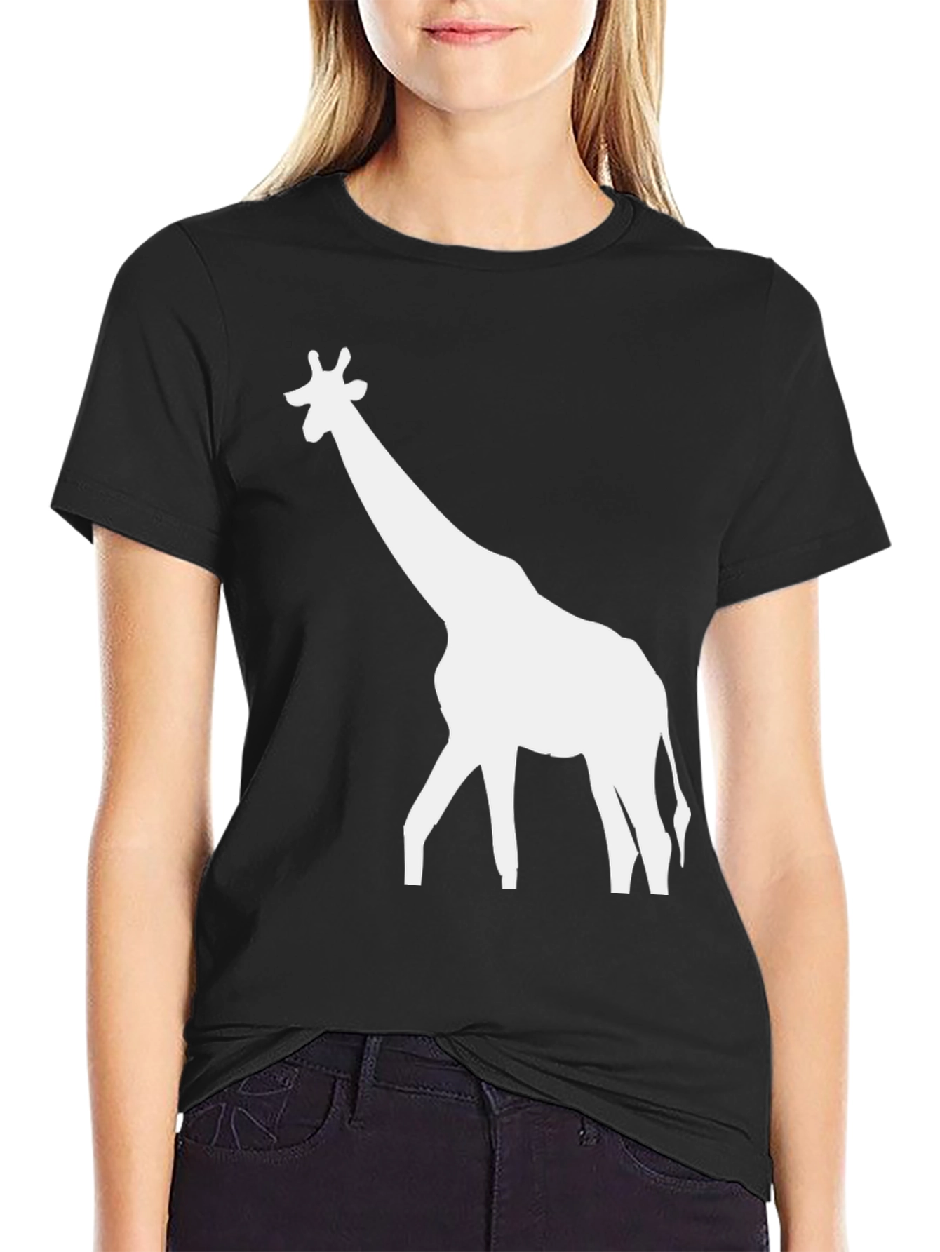 Giraffe Graphic Tee - Black Cotton Blend Casual T-Shirt