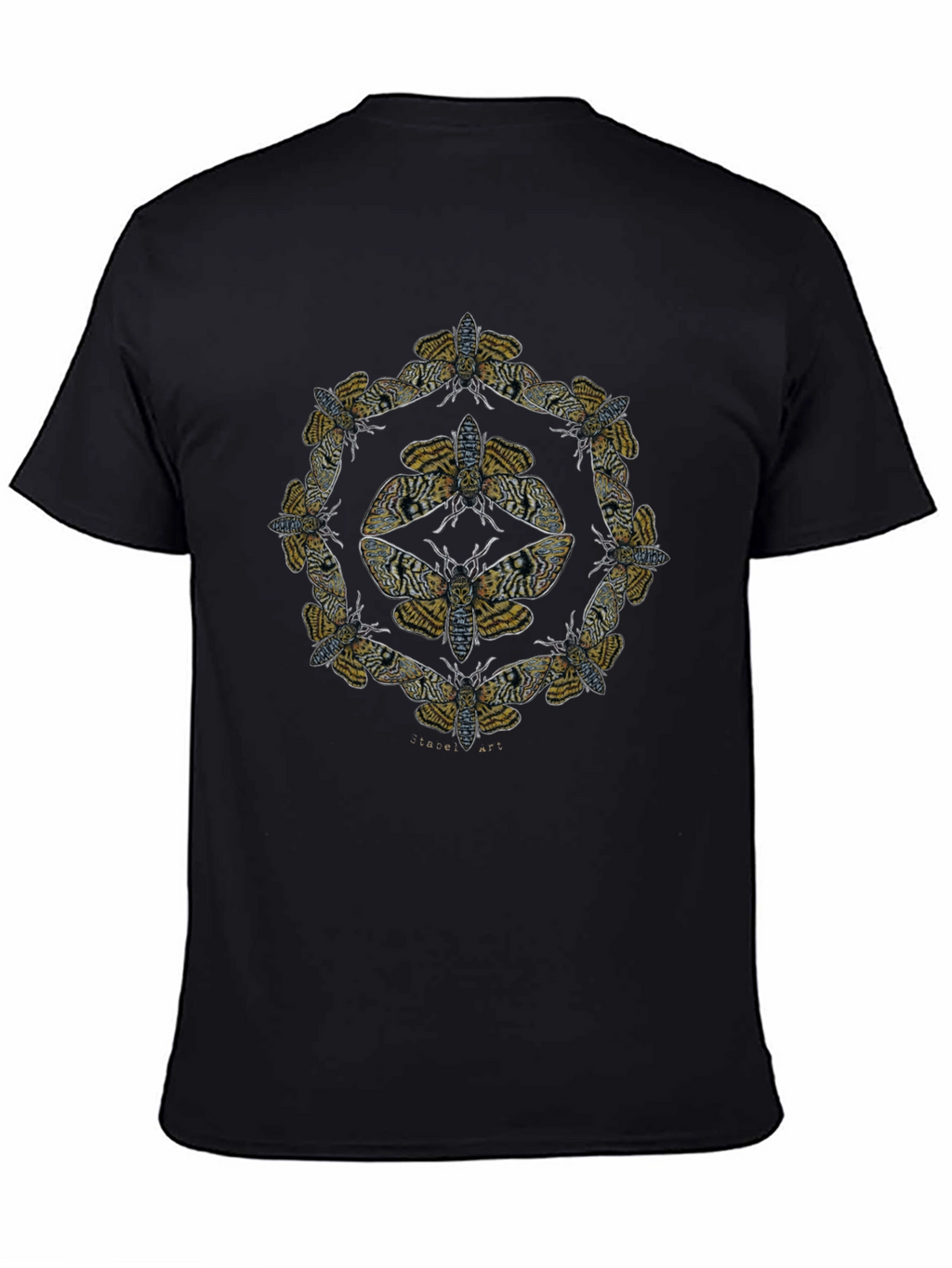 Moth Mandala Graphic Tee - Black Cotton Shirt
