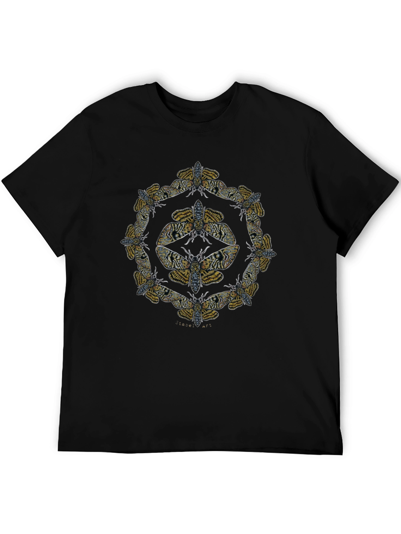Moth Mandala Graphic Tee - Black Cotton Shirt