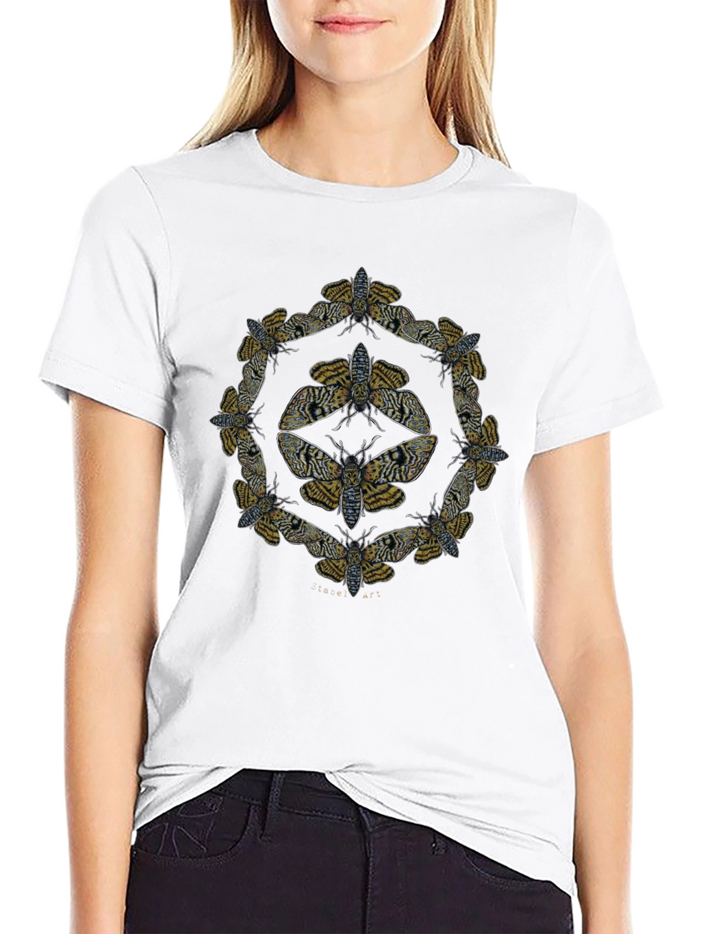 Moth Mandala Graphic Tee - Black Cotton Shirt