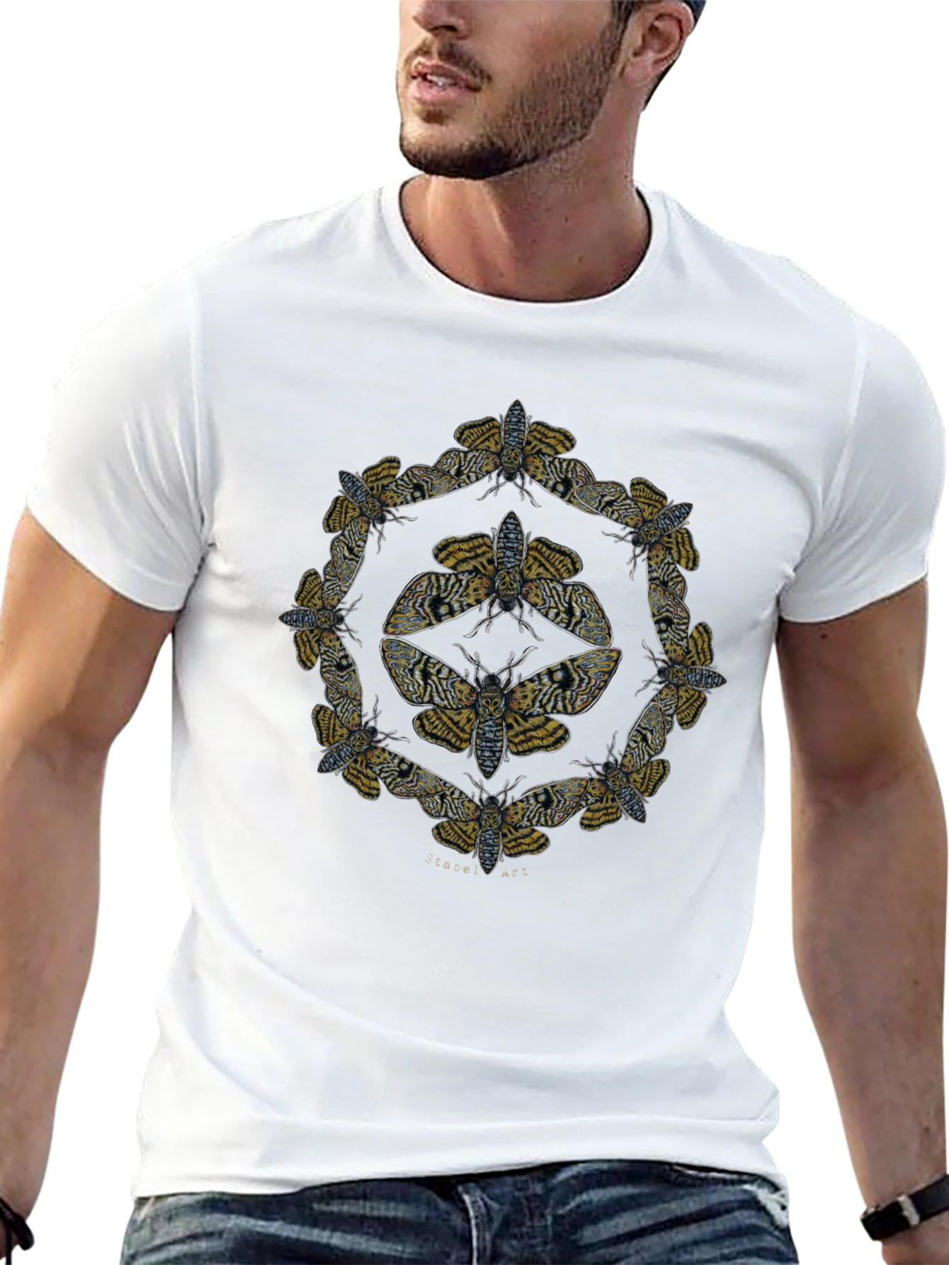 Moth Mandala Graphic Tee - Black Cotton Shirt