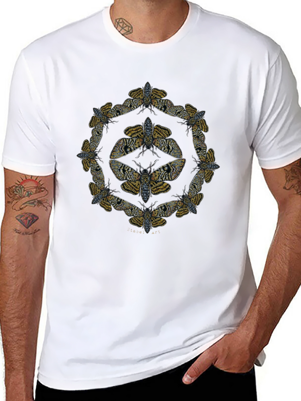 Moth Mandala Graphic Tee - Black Cotton Shirt