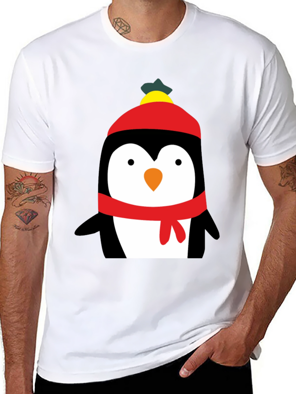 Penguin Winter Hat Graphic T-Shirt